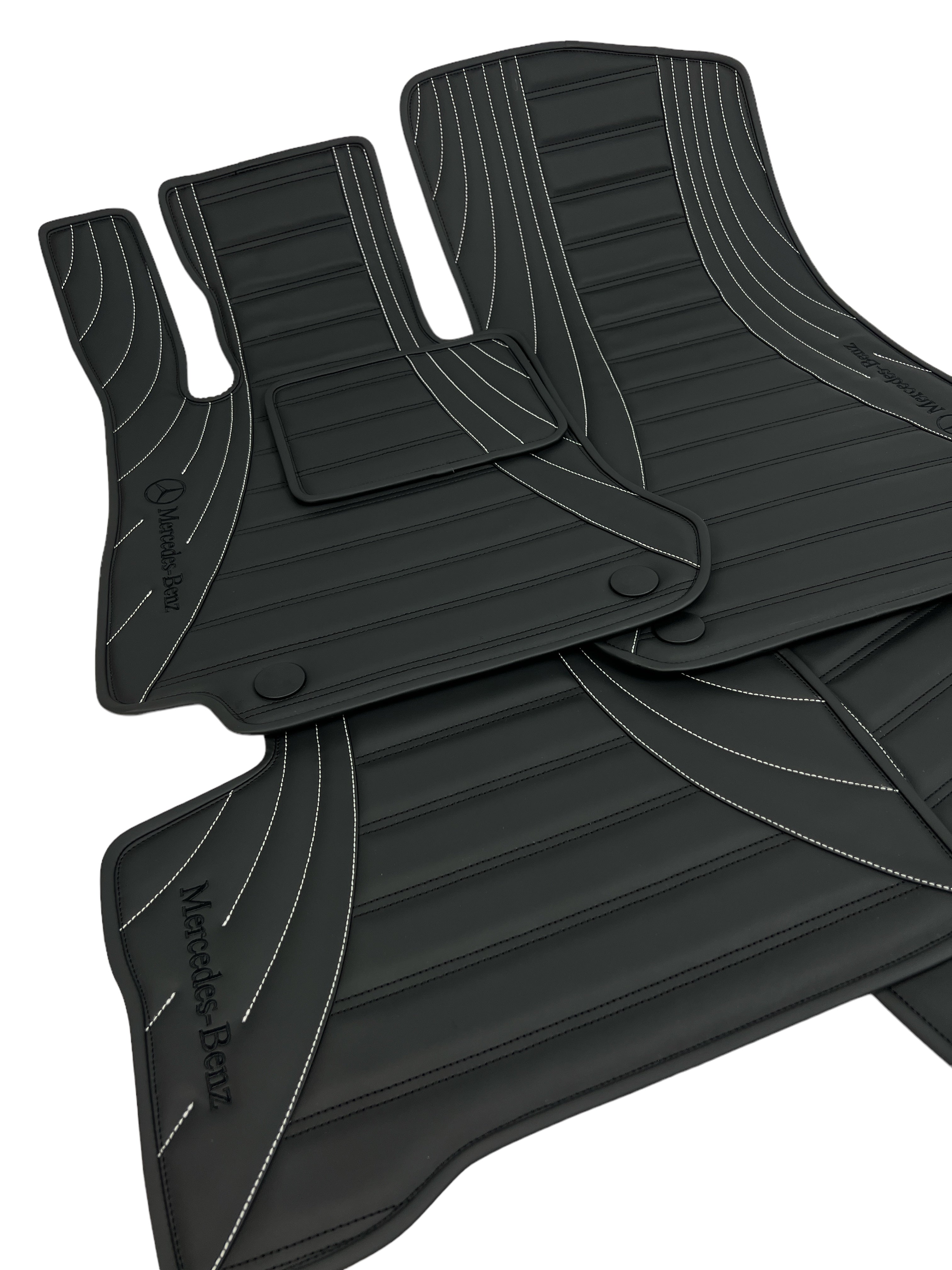 Car Floor Mats in "Figure Double Lines" Design Black with Gray Stitching