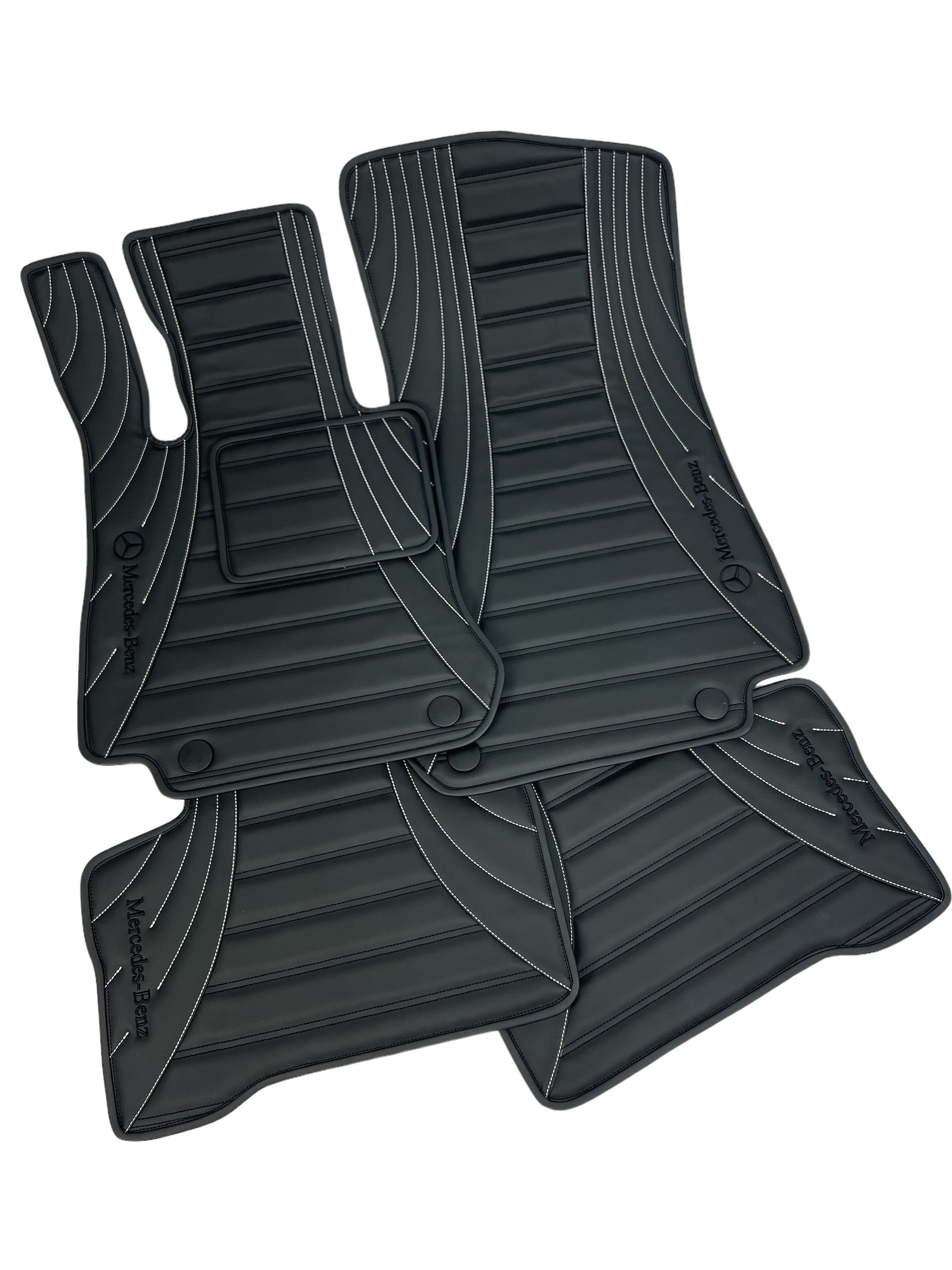 Car Floor Mats in "Figure Double Lines" Design Black with Gray Stitching