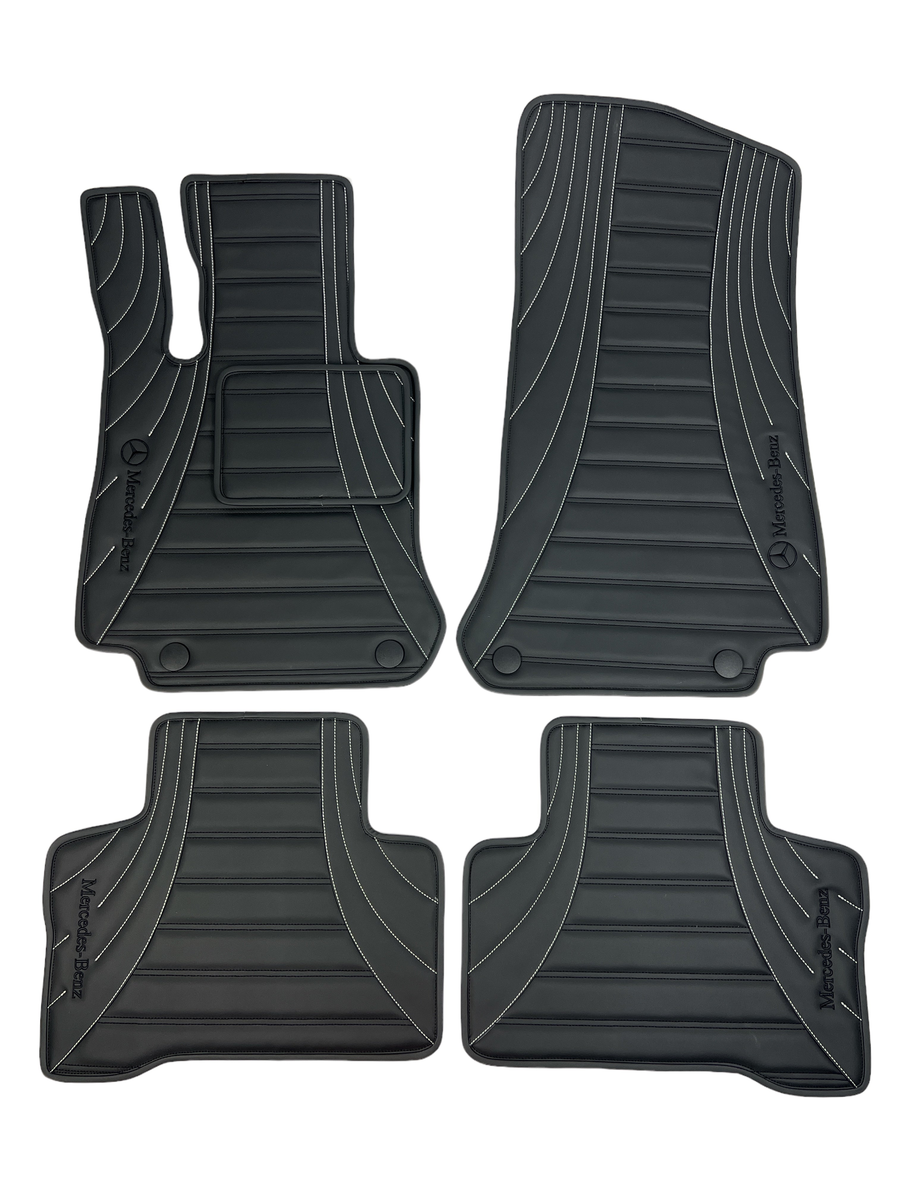 Car Floor Mats in "Figure Double Lines" Design Black with Gray Stitching