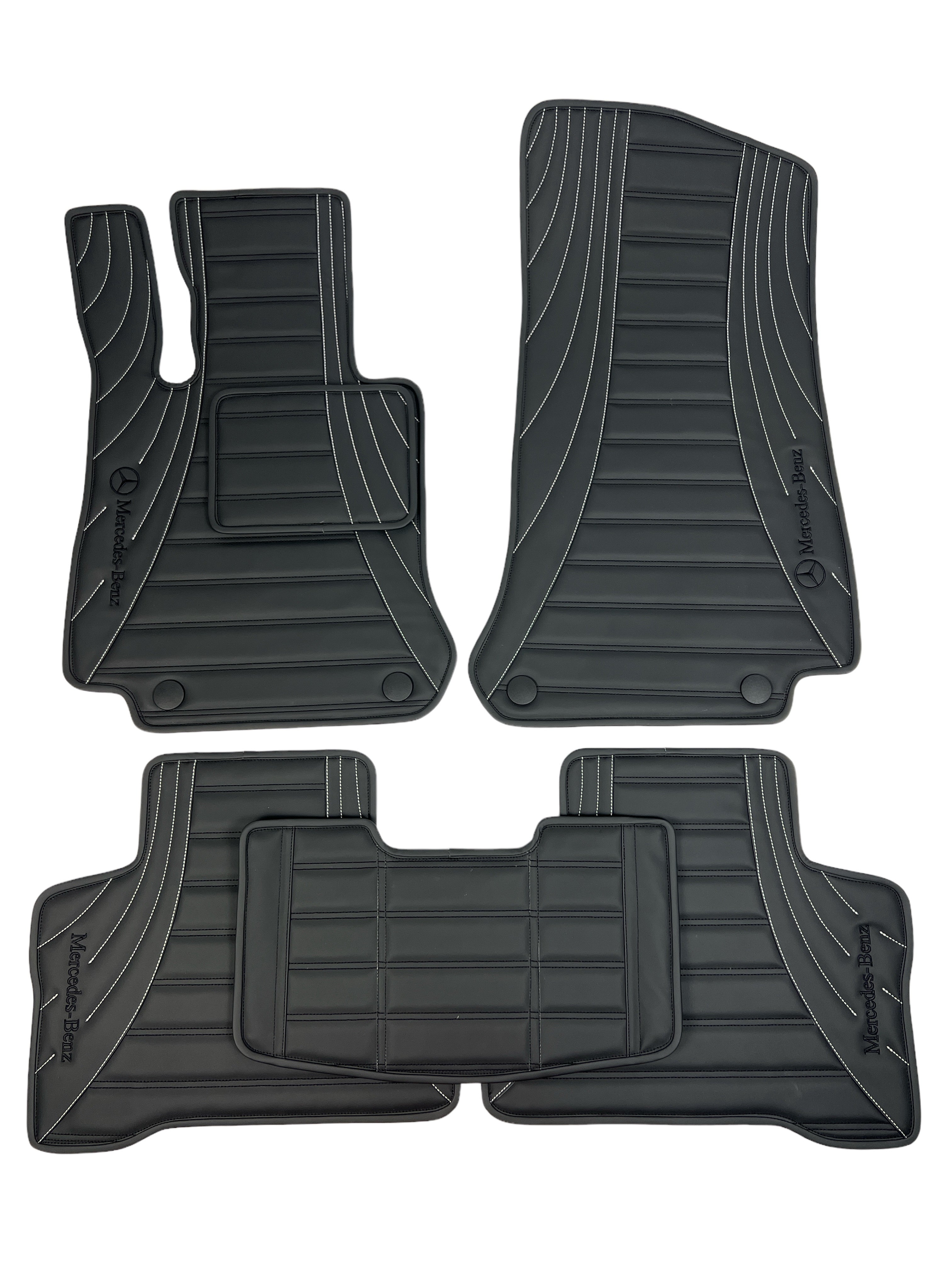 Car Floor Mats in "Figure Double Lines" Design Black with Gray Stitching