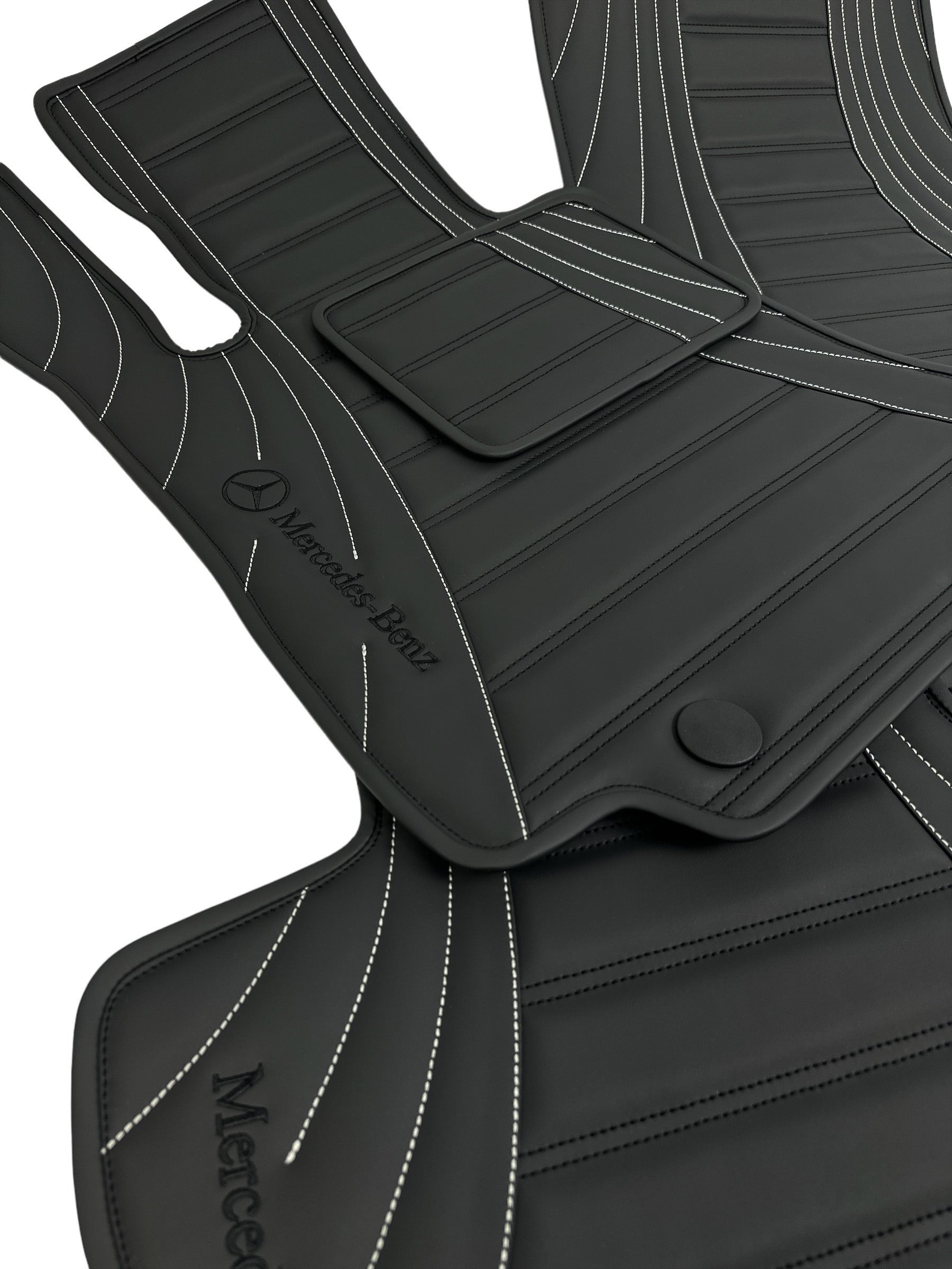 Car Floor Mats in "Figure Double Lines" Design Black with Gray Stitching