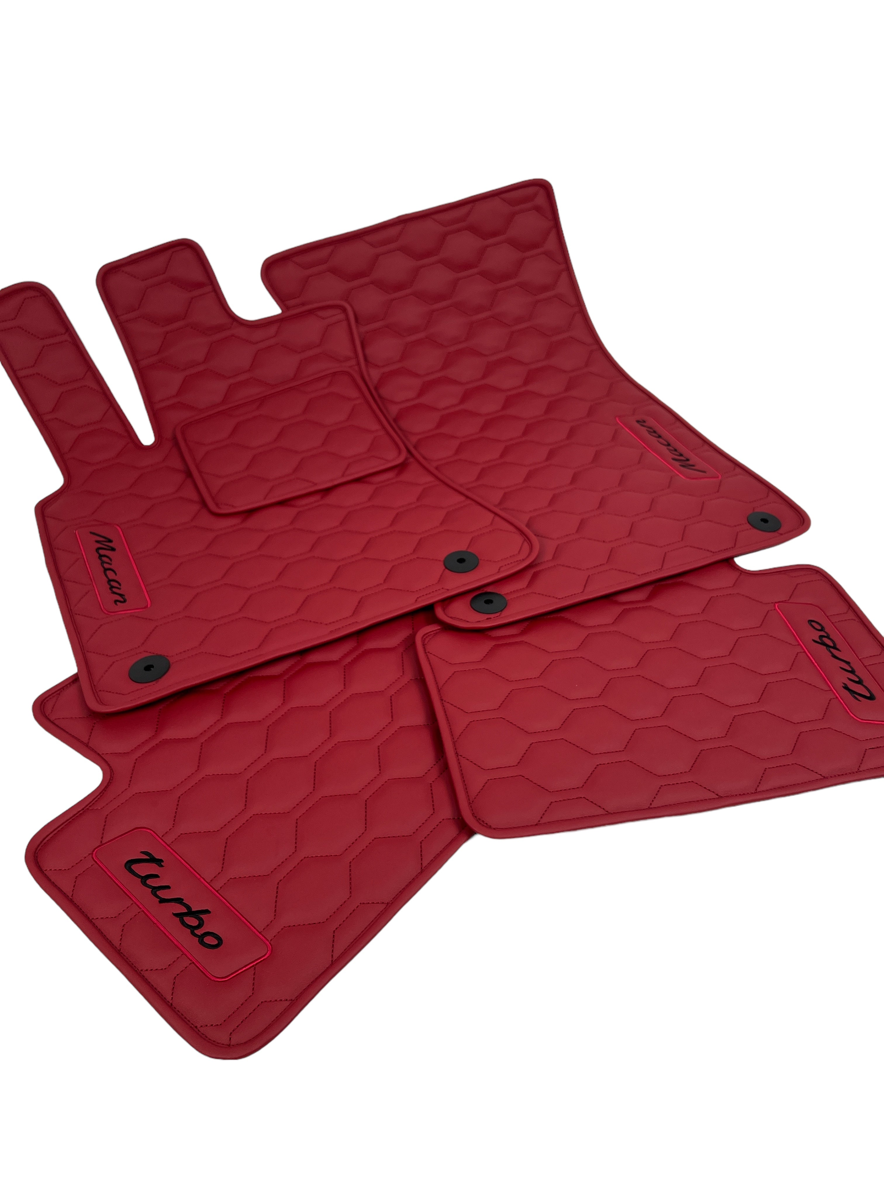 Car Floor Mats in "Big Comb" Design Red with Black Embroidery