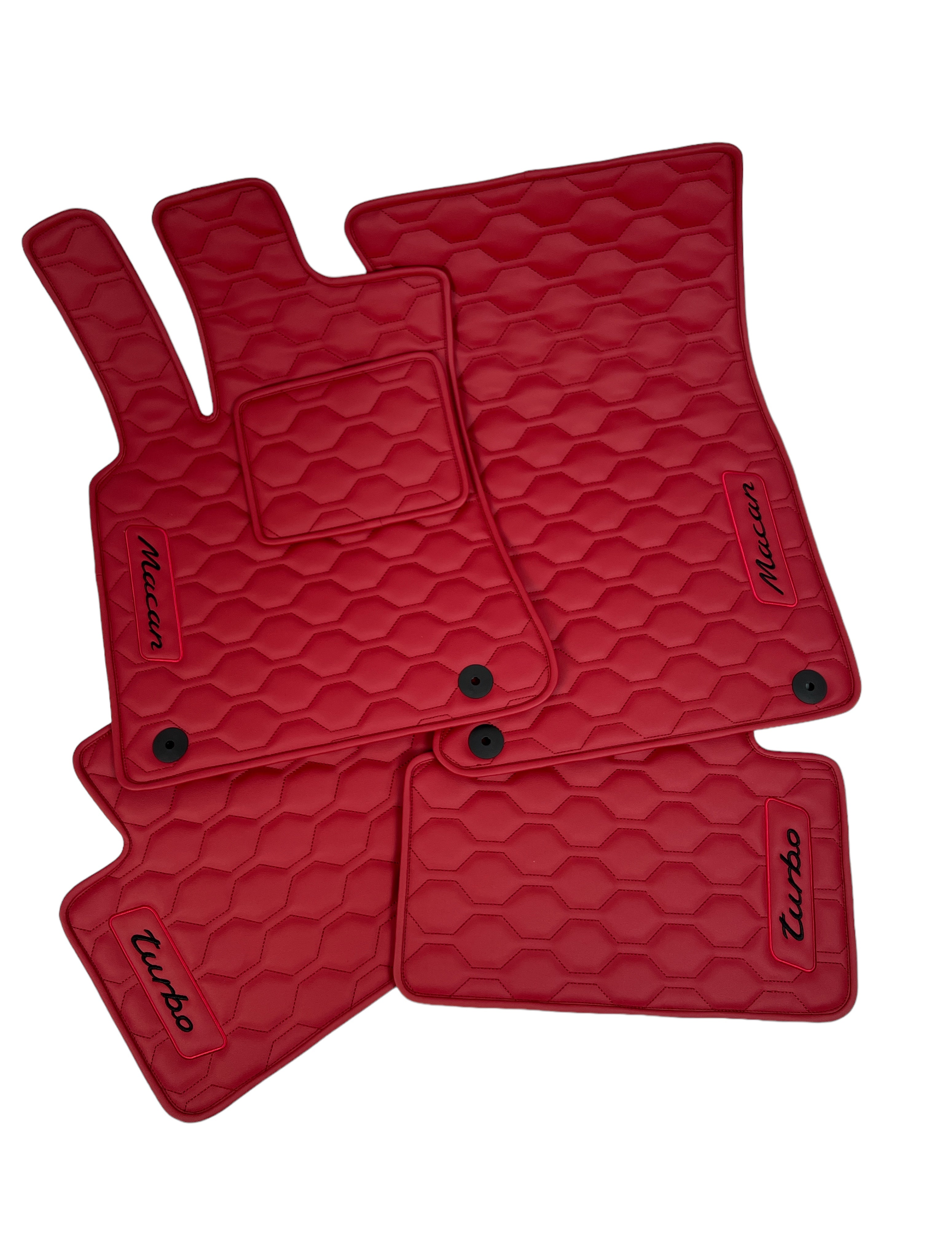 Car Floor Mats in "Big Comb" Design Red with Black Embroidery