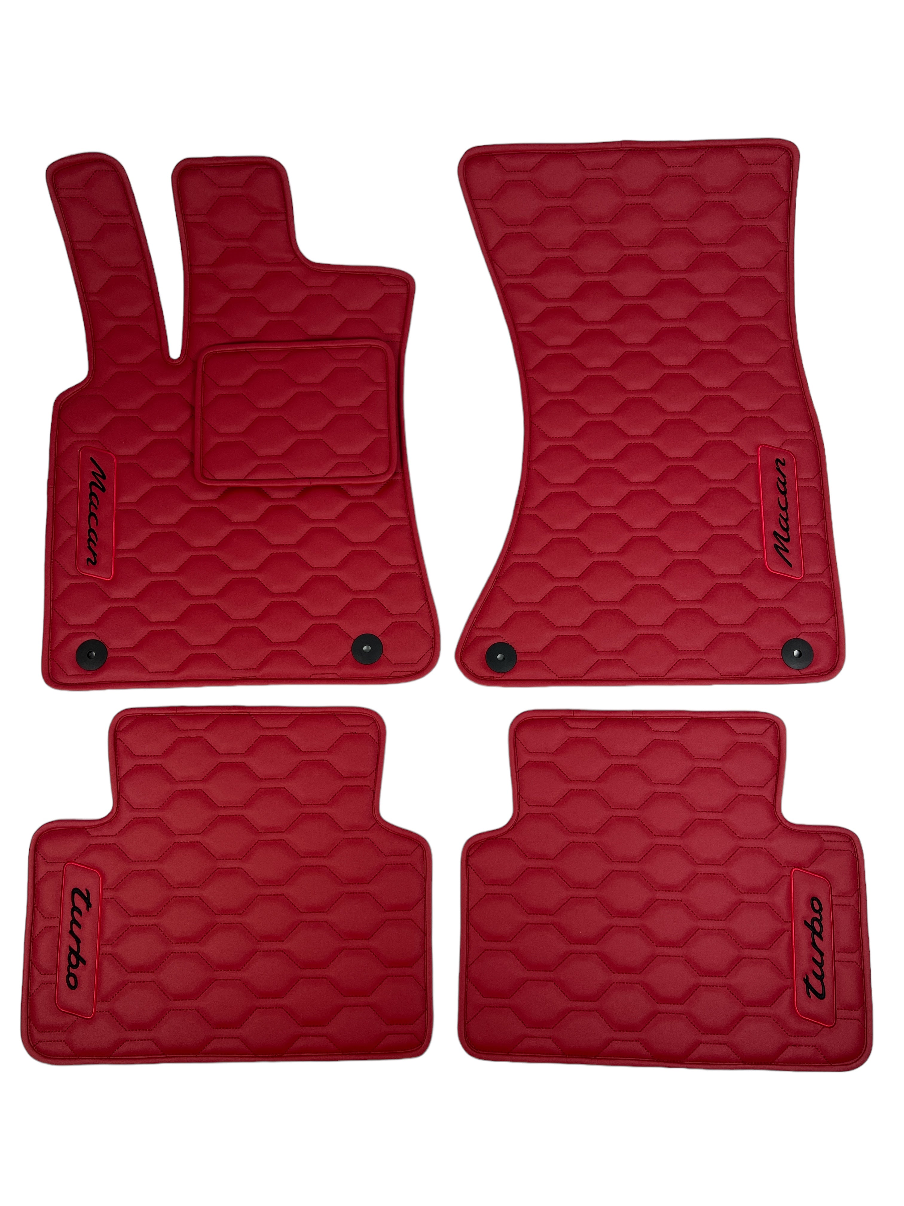 Car Floor Mats in "Big Comb" Design Red with Black Embroidery