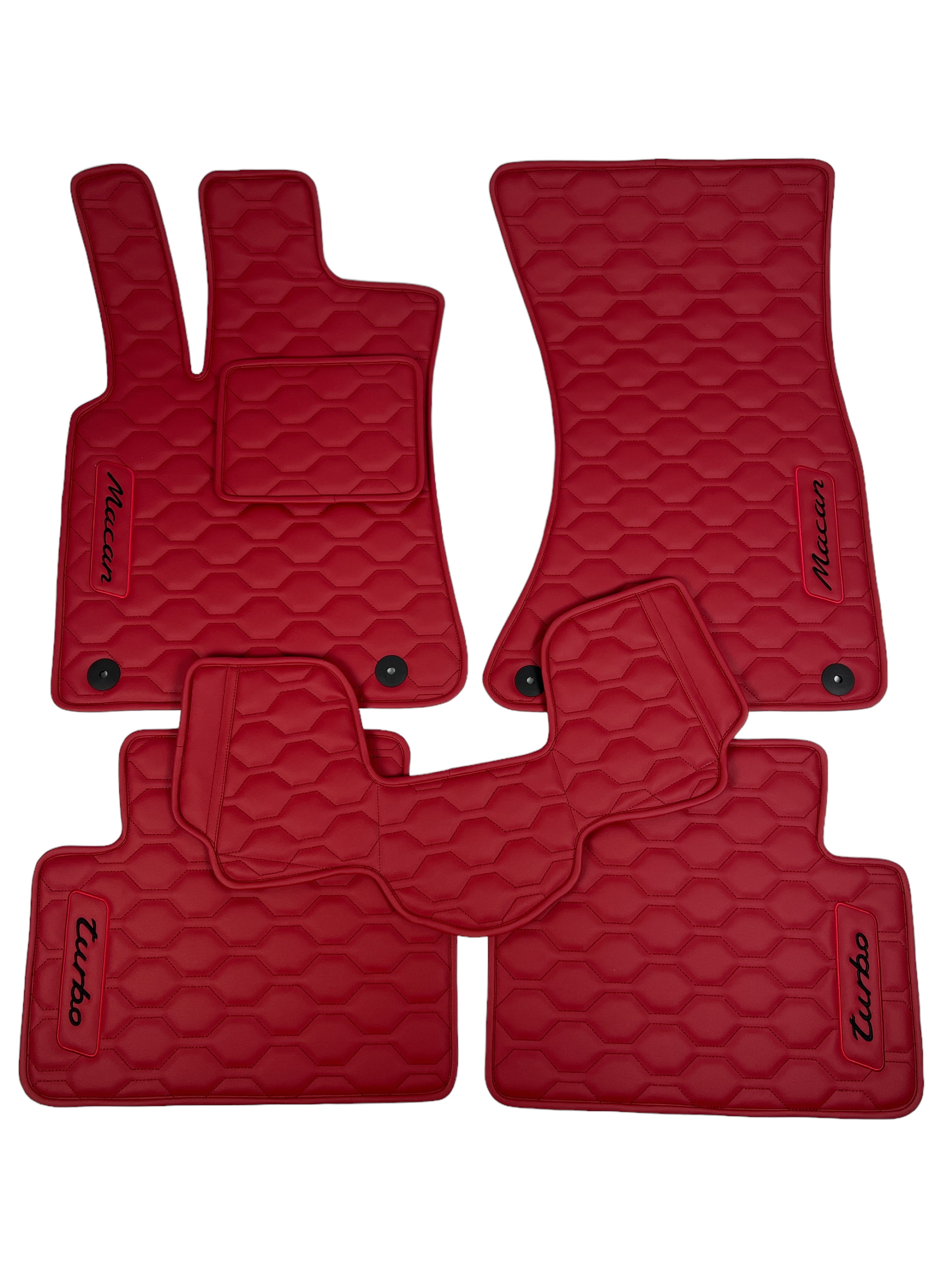 Car Floor Mats in "Big Comb" Design Red with Black Embroidery