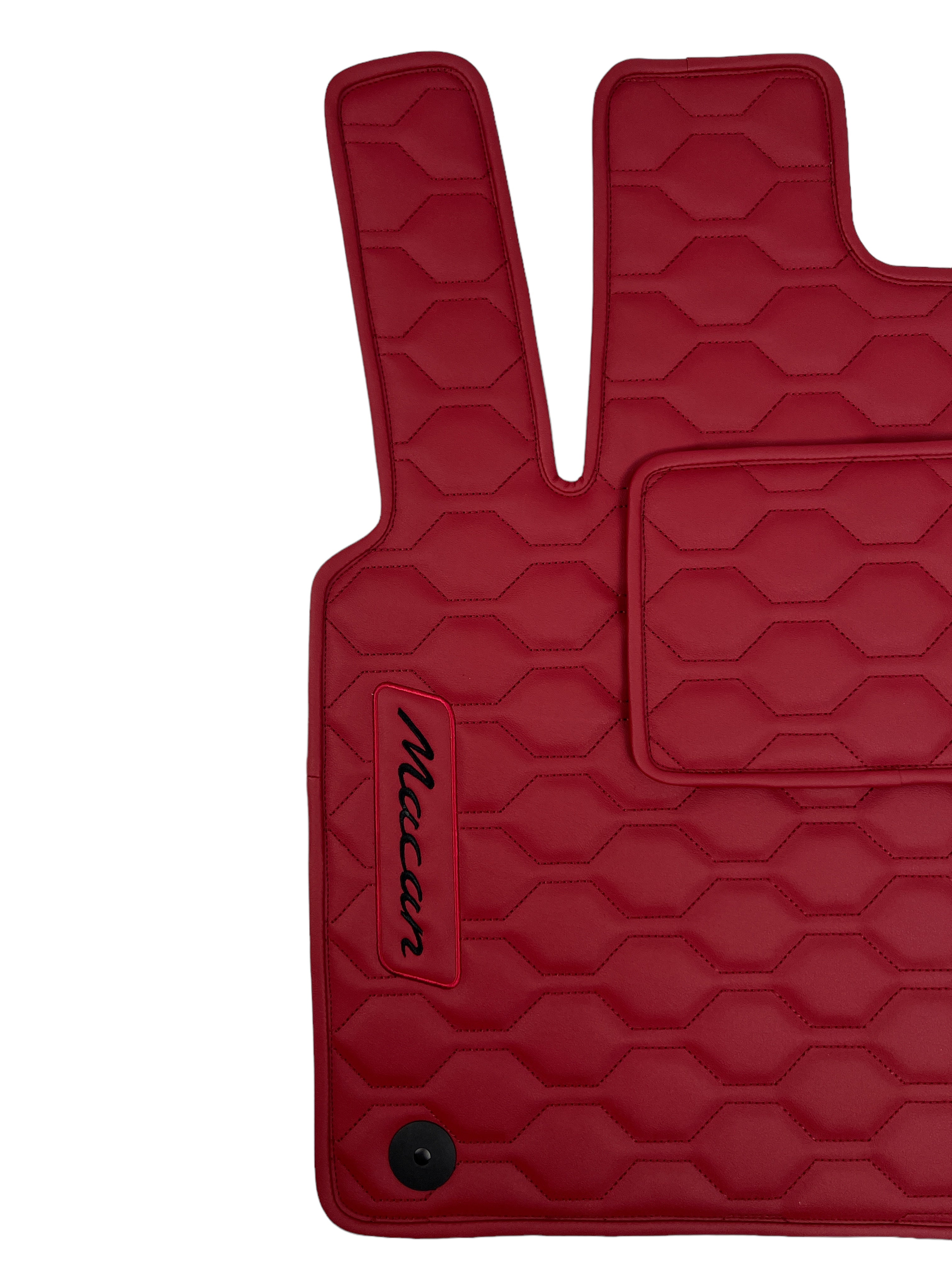 Car Floor Mats in "Big Comb" Design Red with Black Embroidery