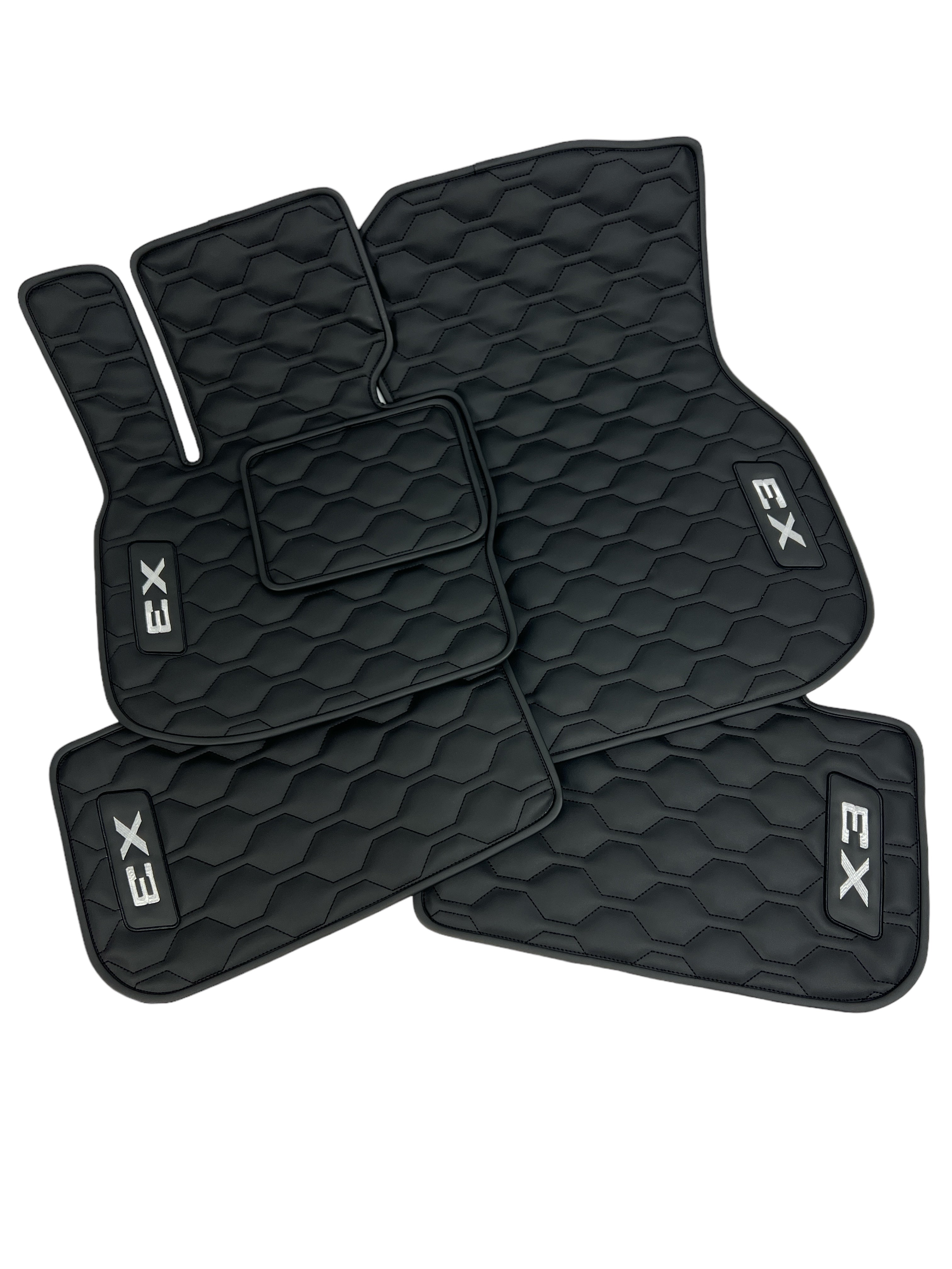 Car Floor Mats in "Big Comb" Design Total Black with White Logo