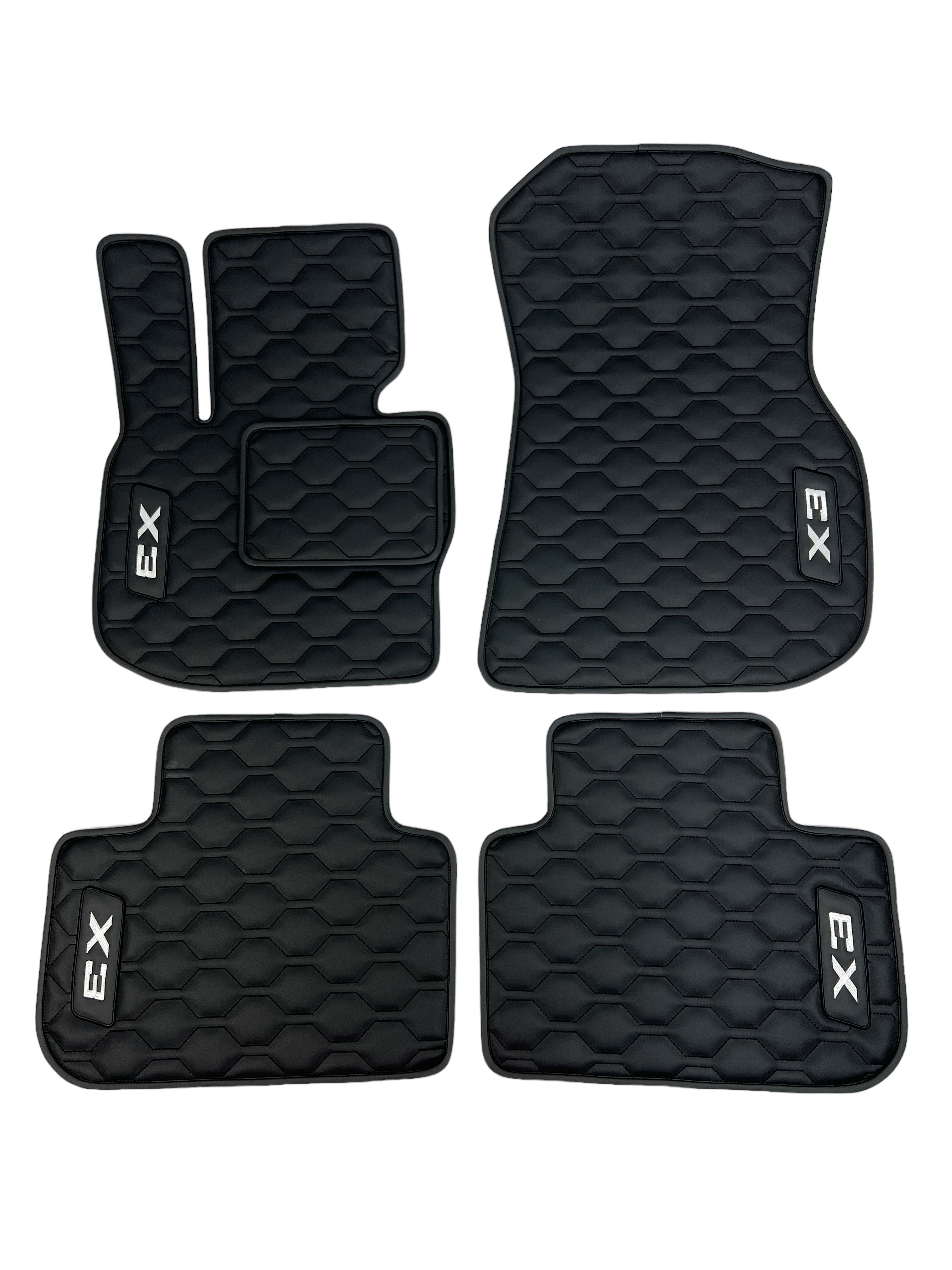 Car Floor Mats in "Big Comb" Design Total Black with White Logo