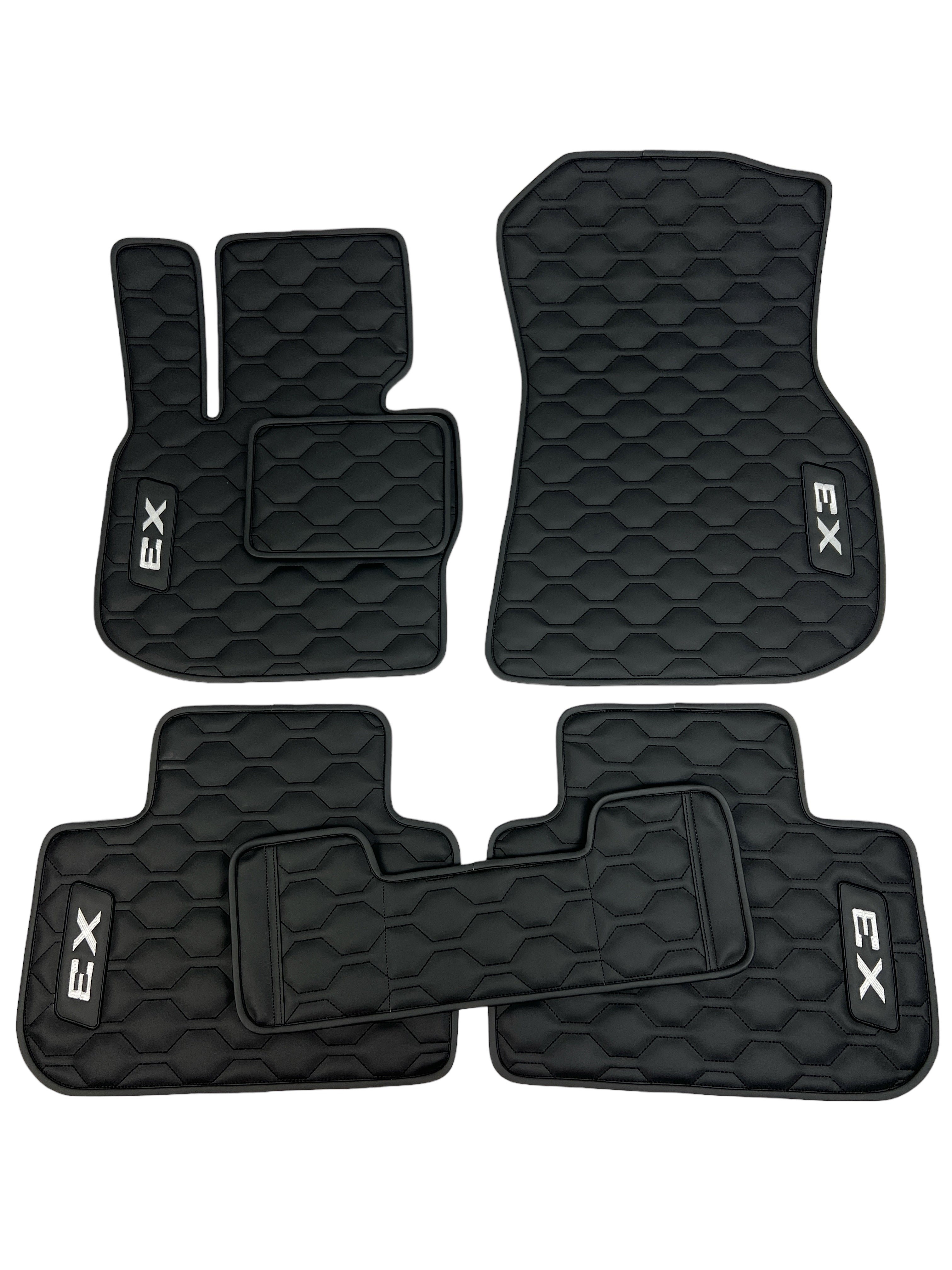 Car Floor Mats in "Big Comb" Design Total Black with White Logo