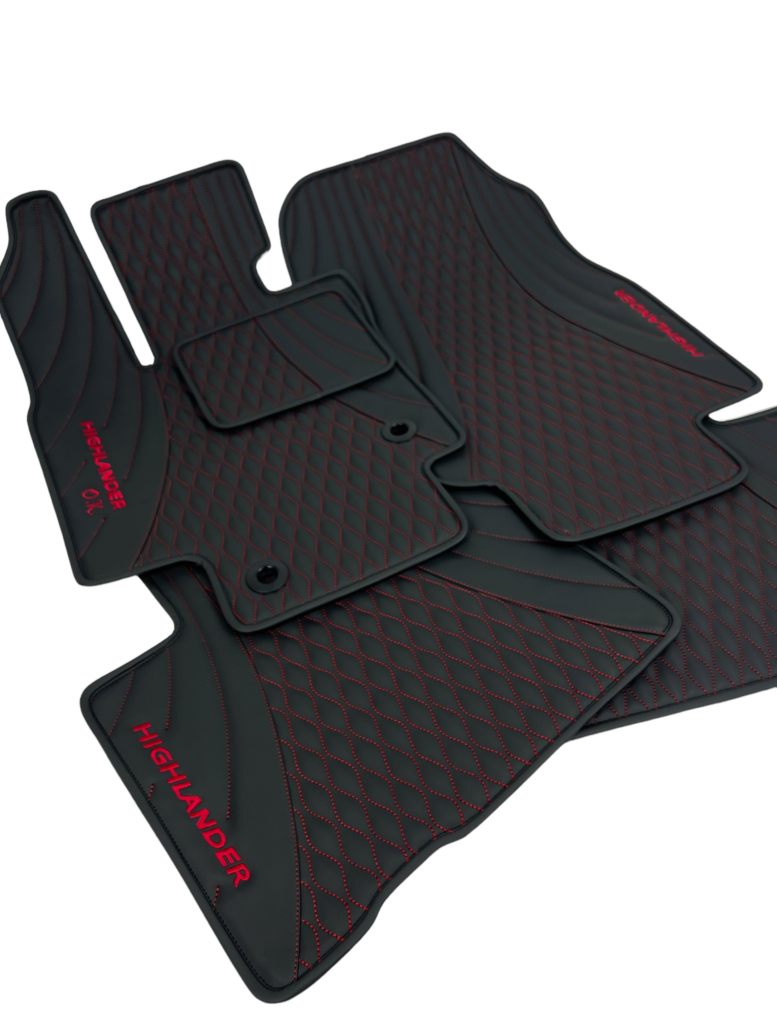 Car Floor Mats in "Figure Waves" Design Black with Red Stitching