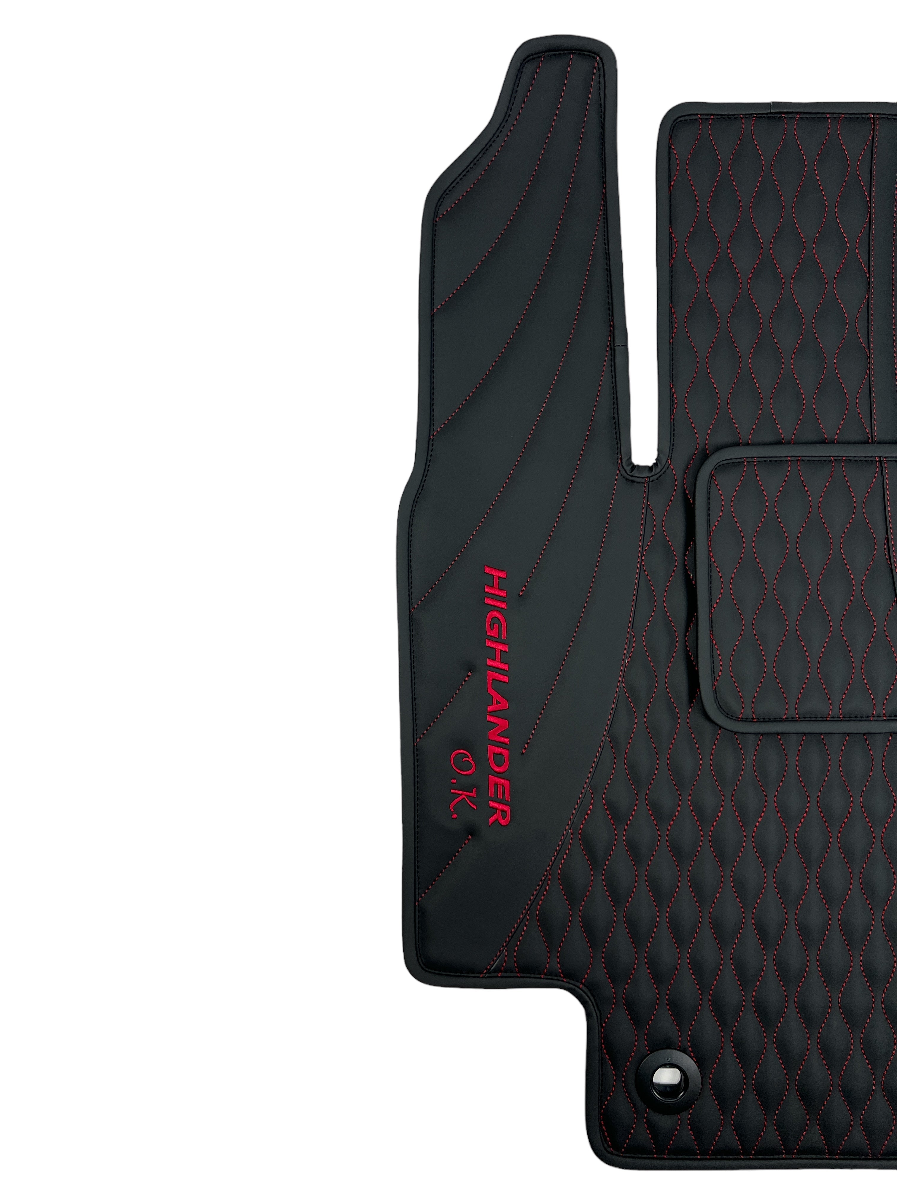 Car Floor Mats in "Figure Waves" Design Black with Red Stitching