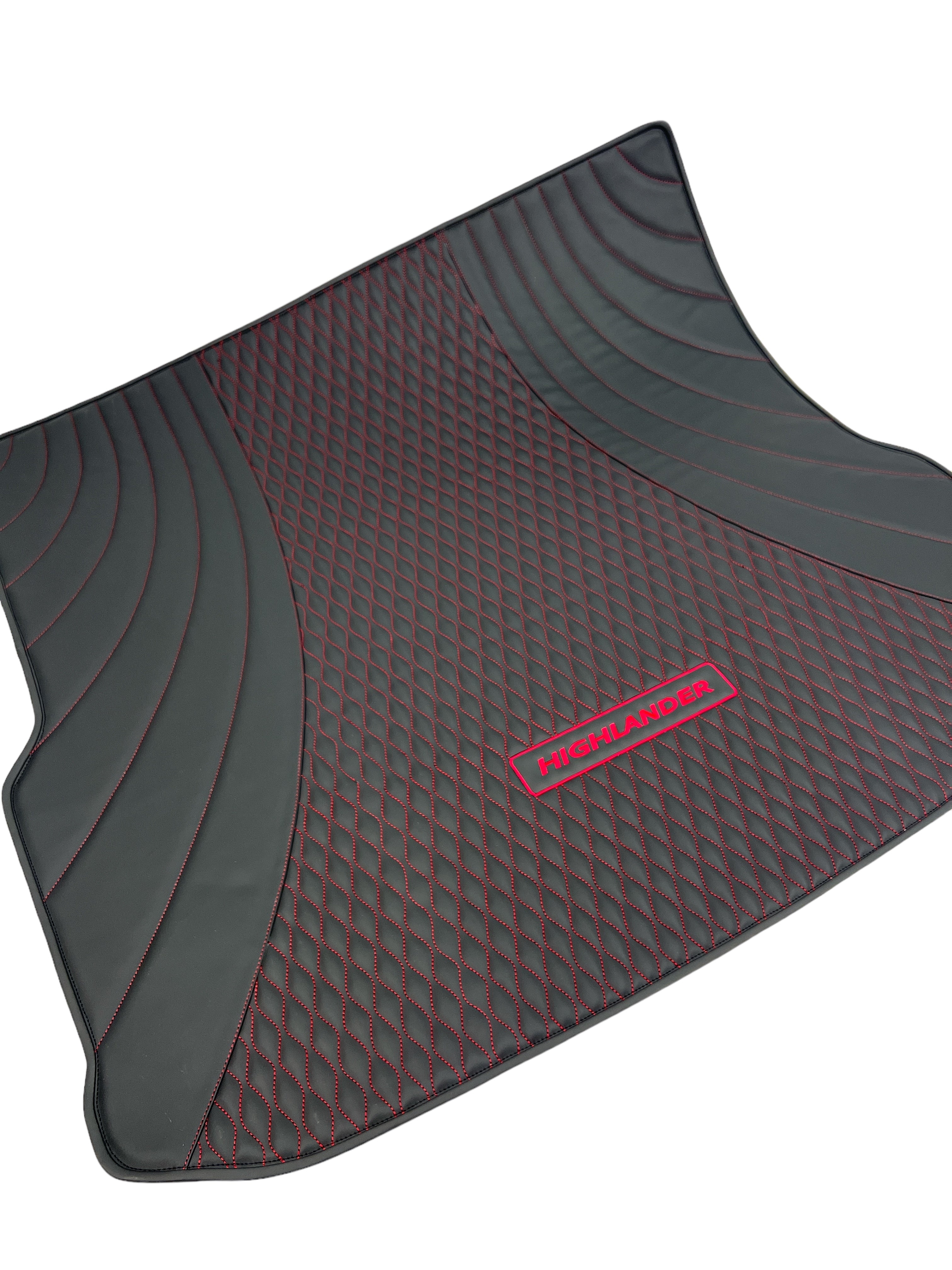 Trunk Mats in "Figure Waves" Design Black with Red Stitching