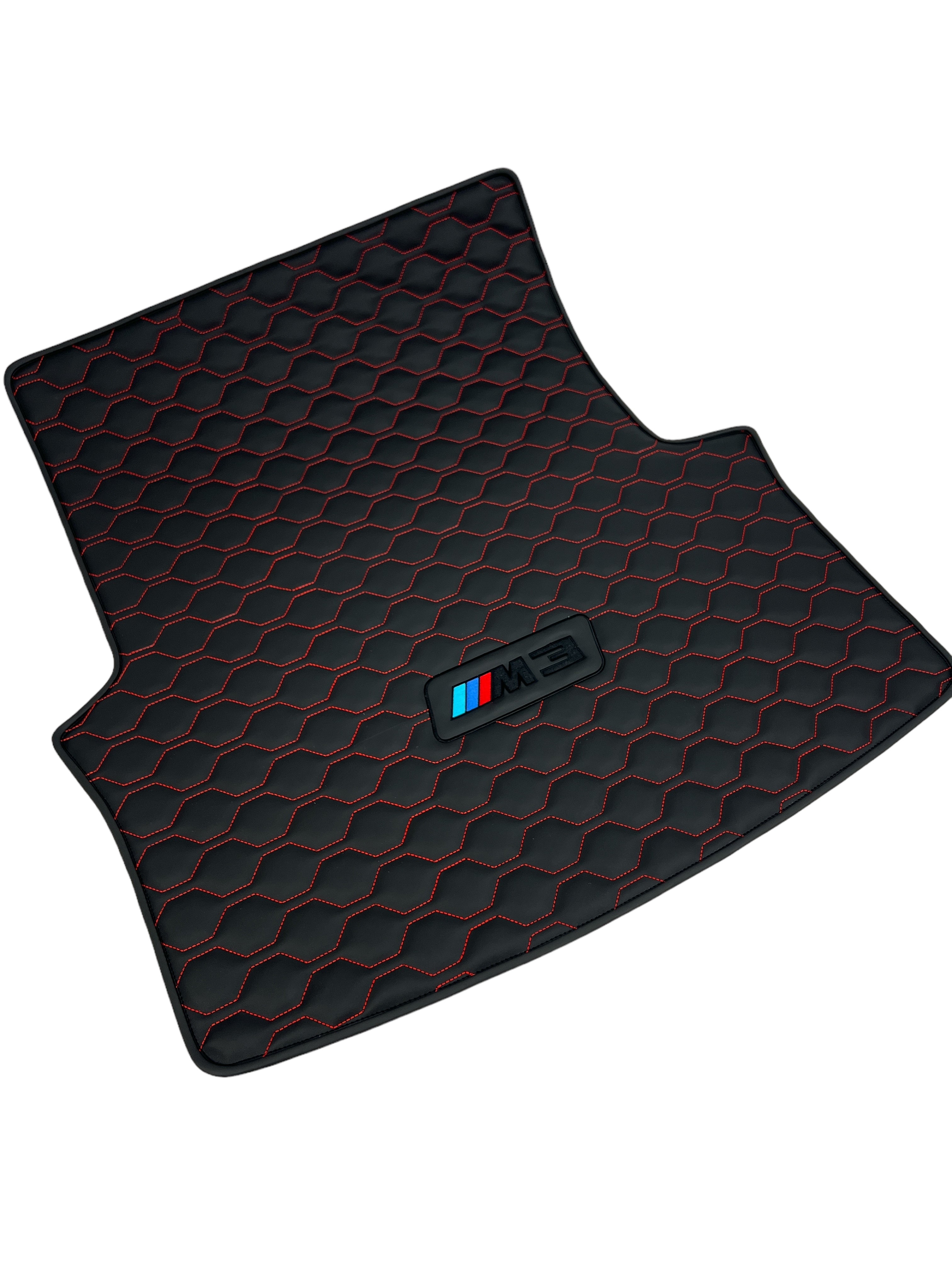 Trunk Mats in "Big Comb" Design Black with Red Stitching