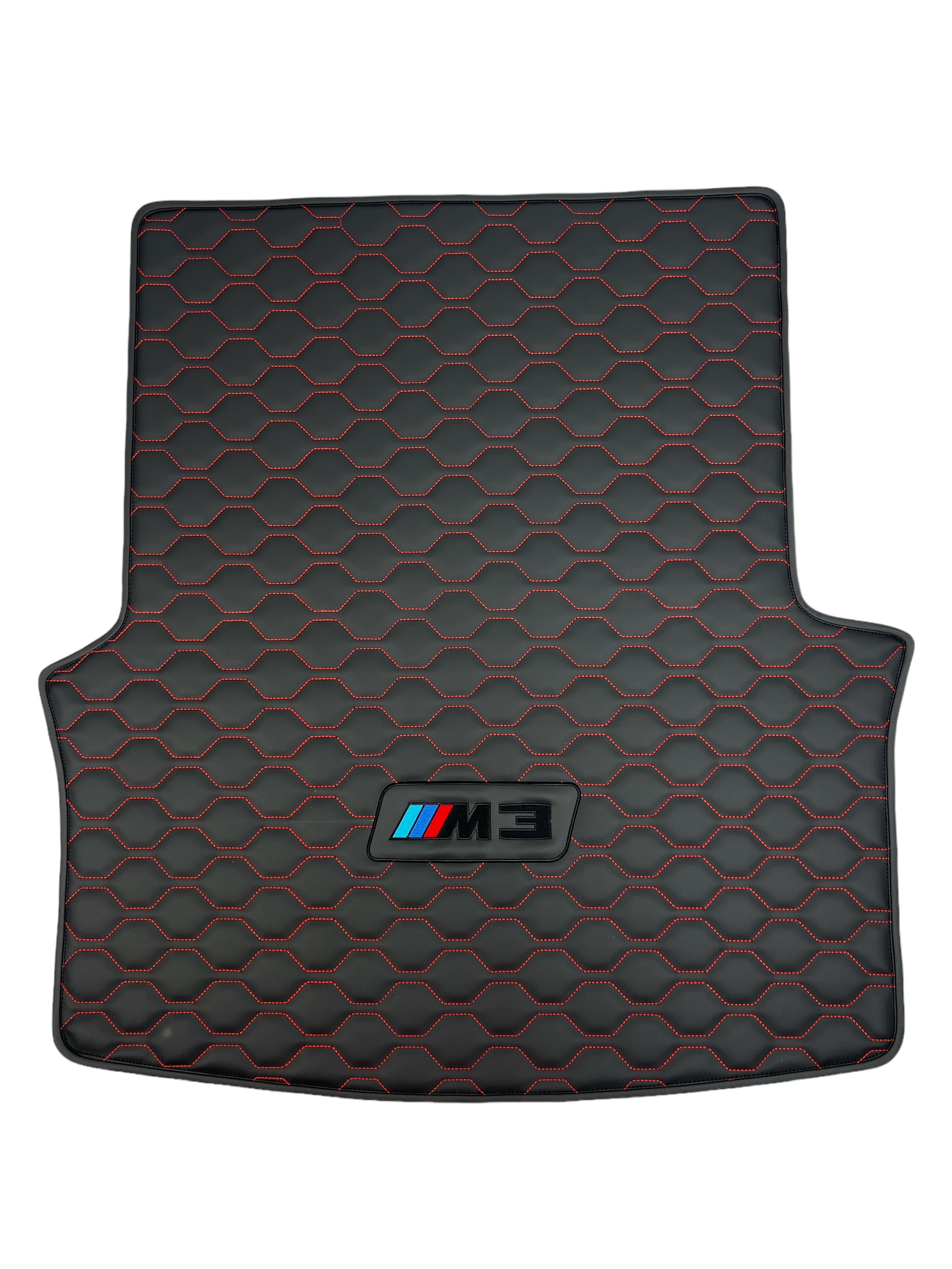 Trunk Mats in "Big Comb" Design Black with Red Stitching