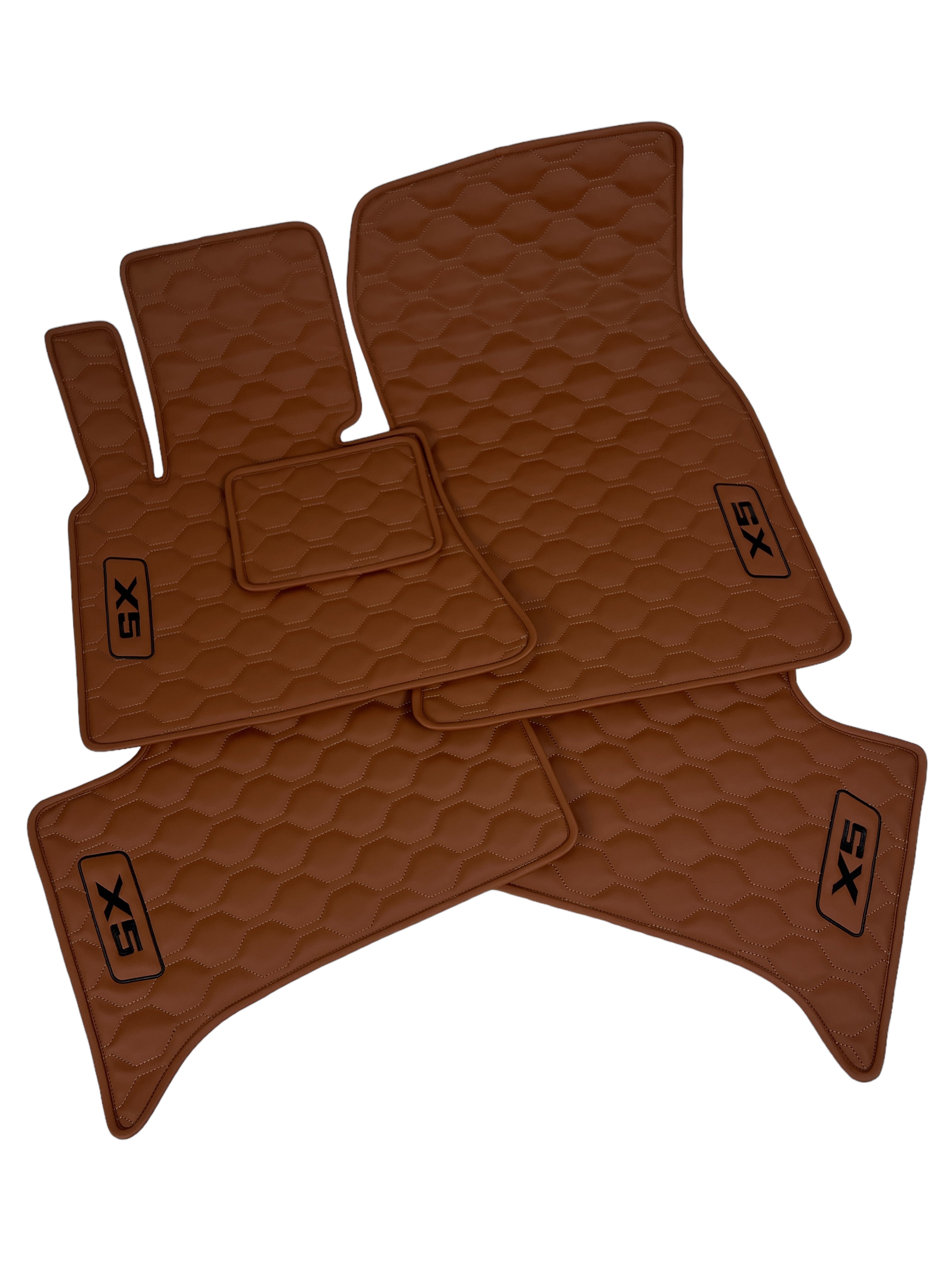 Car Floor Mats in "Big Comb" Design Brown with Black Embroidery