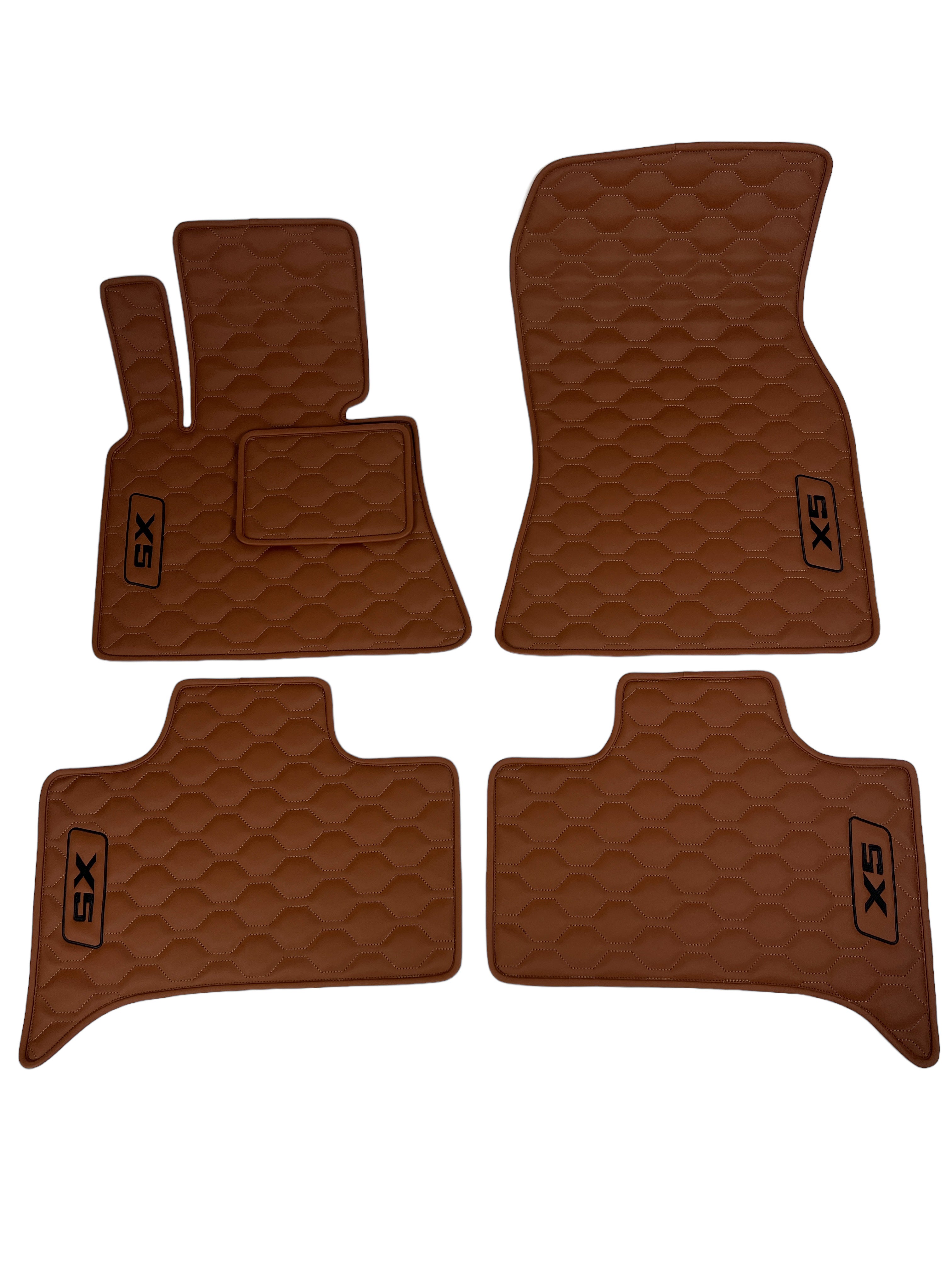 Car Floor Mats in "Big Comb" Design Brown with Black Embroidery