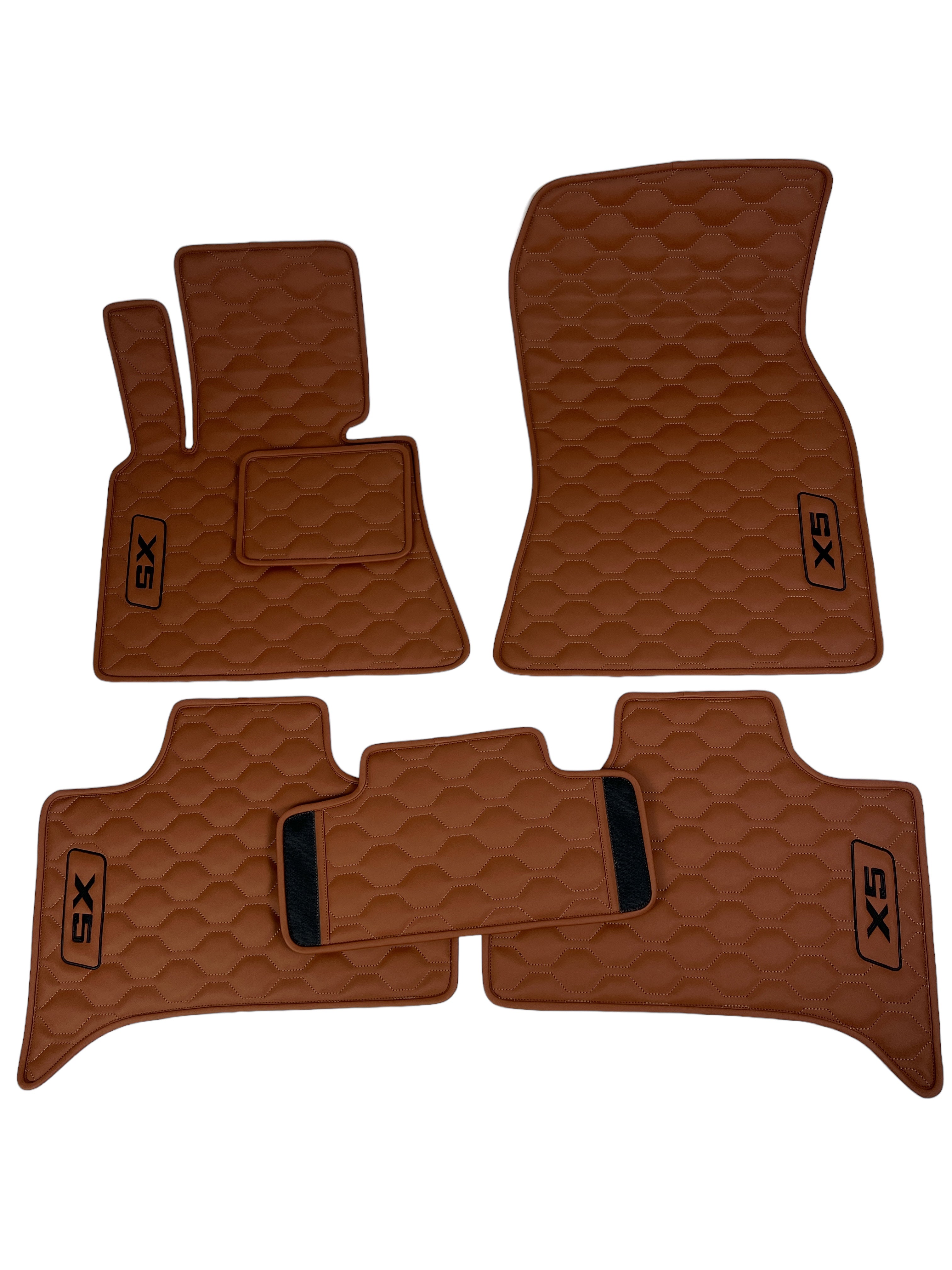 Car Floor Mats in "Big Comb" Design Brown with Black Embroidery