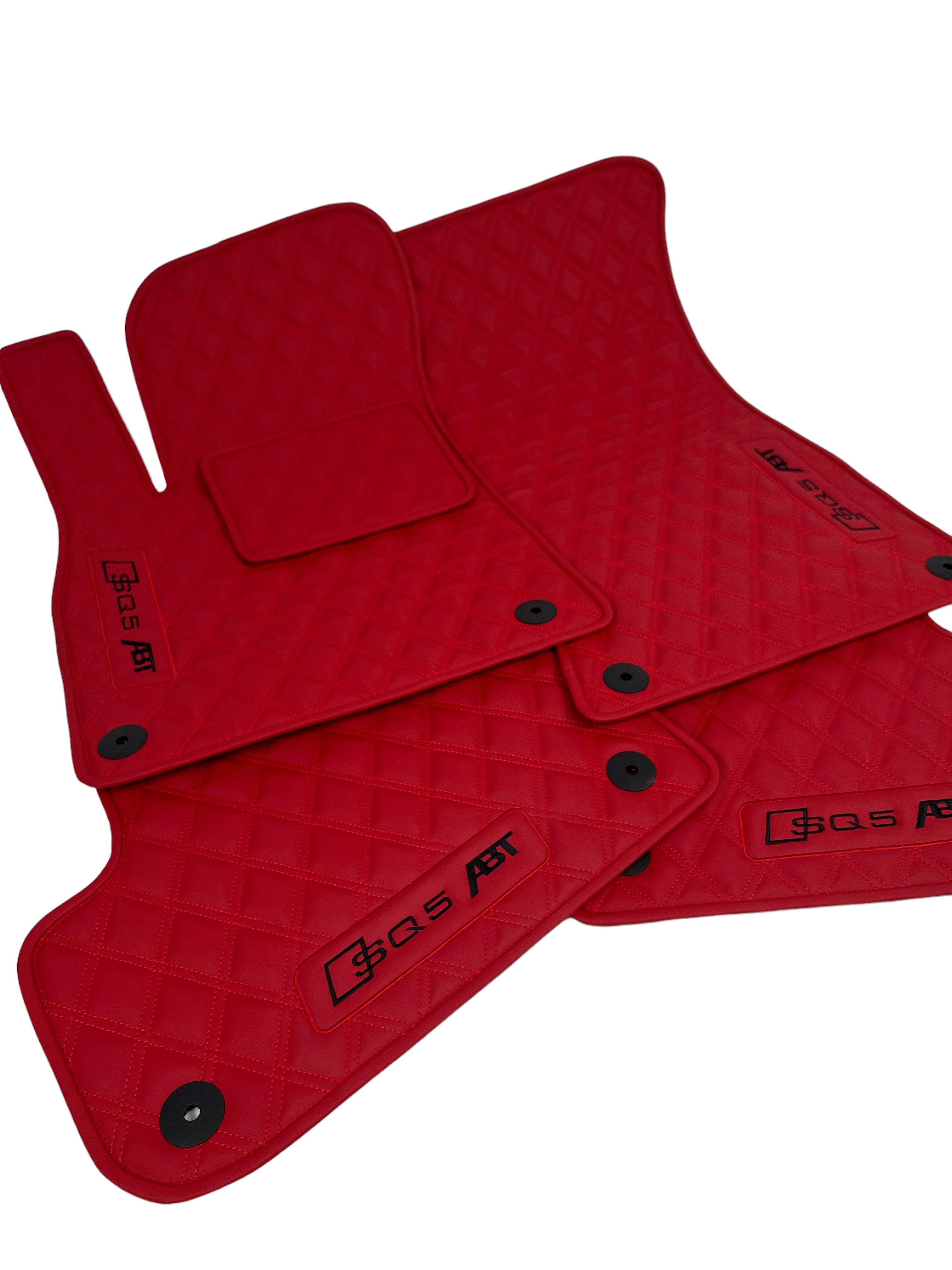 Car Floor Mats in "Double Rhombus" Design Red with Black Embroidery