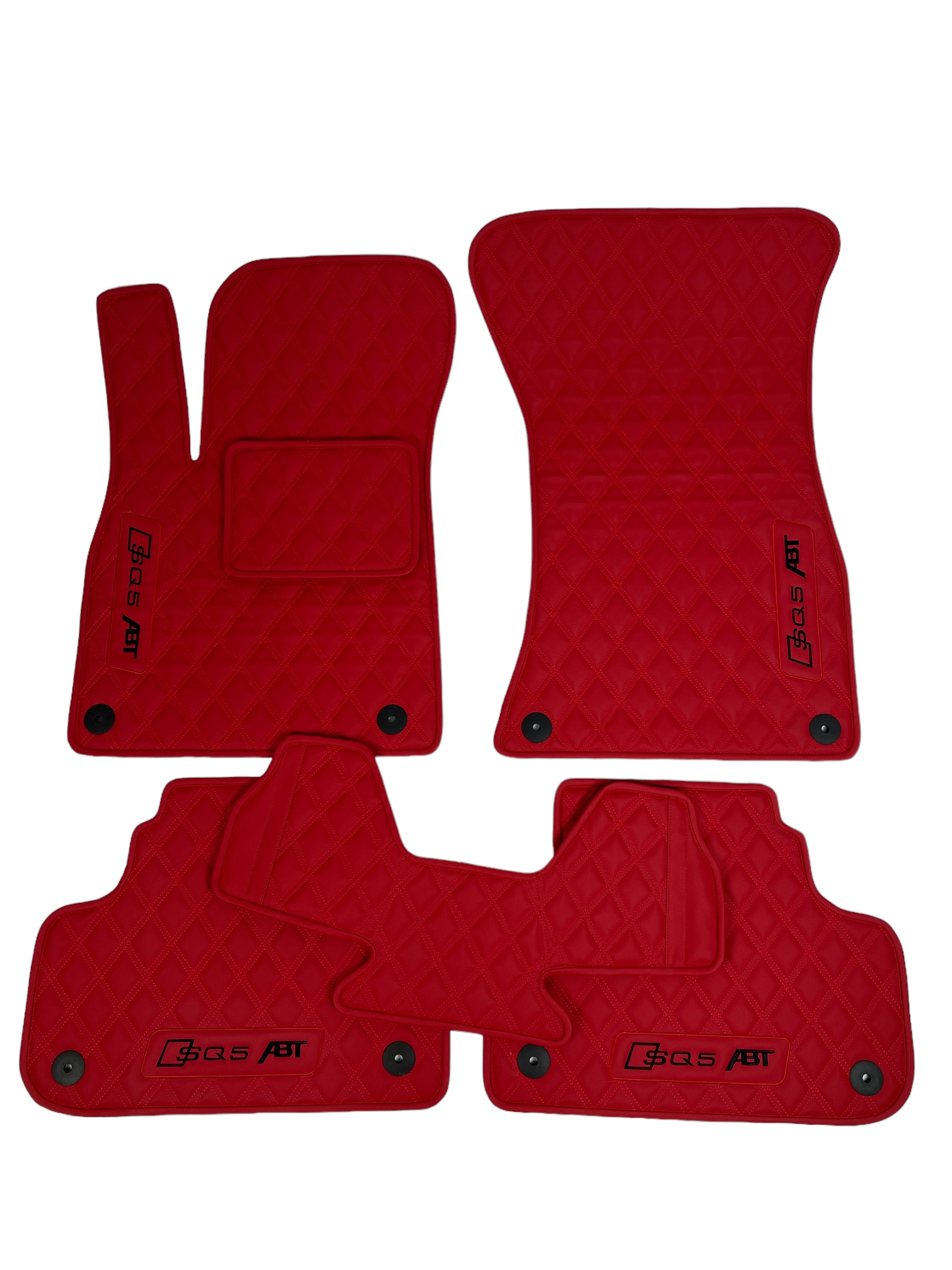 Car Floor Mats in "Double Rhombus" Design Red with Black Embroidery