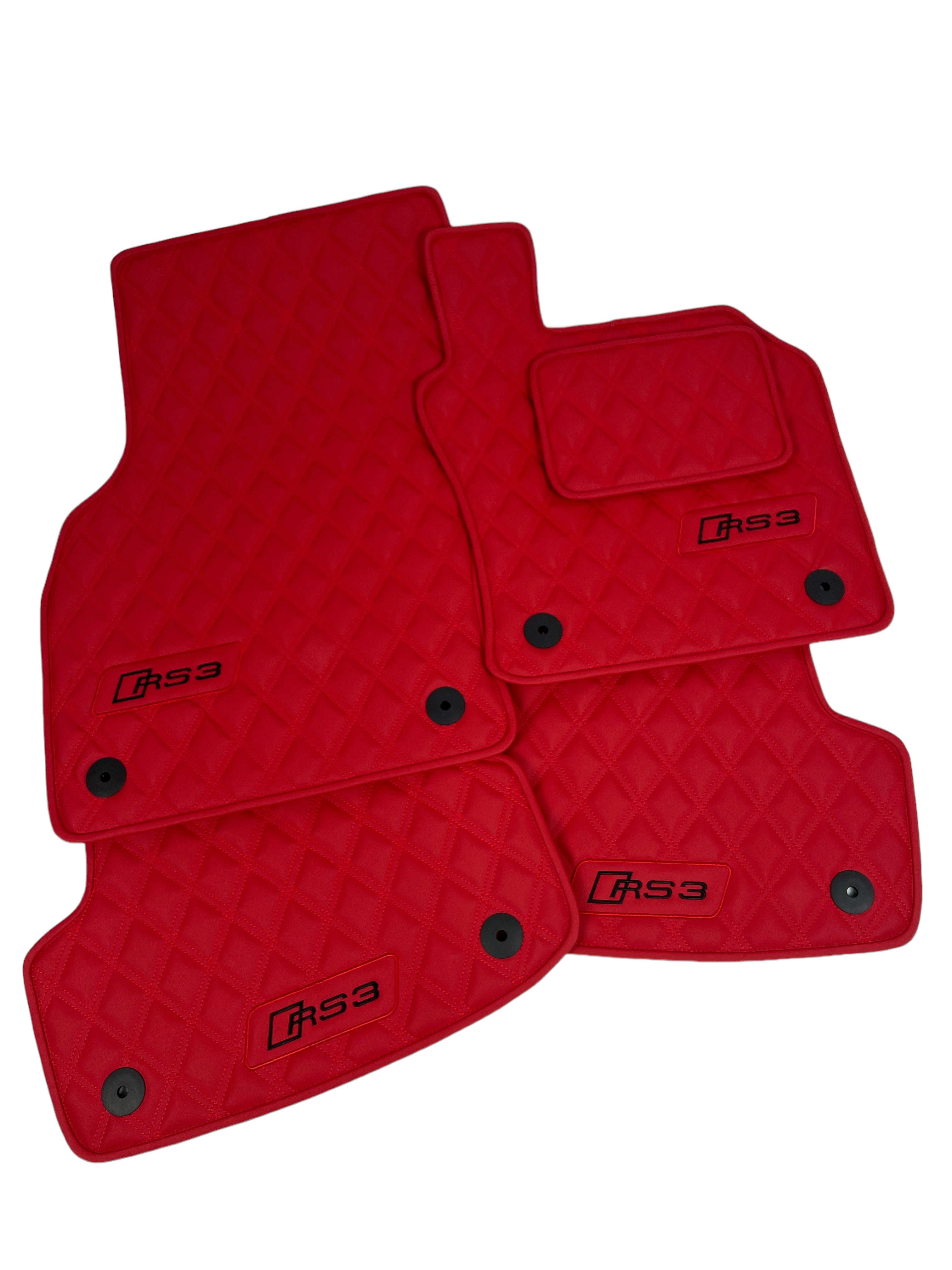 Car Floor Mats in "Double Rhombus" Design Red with Black Embroidery