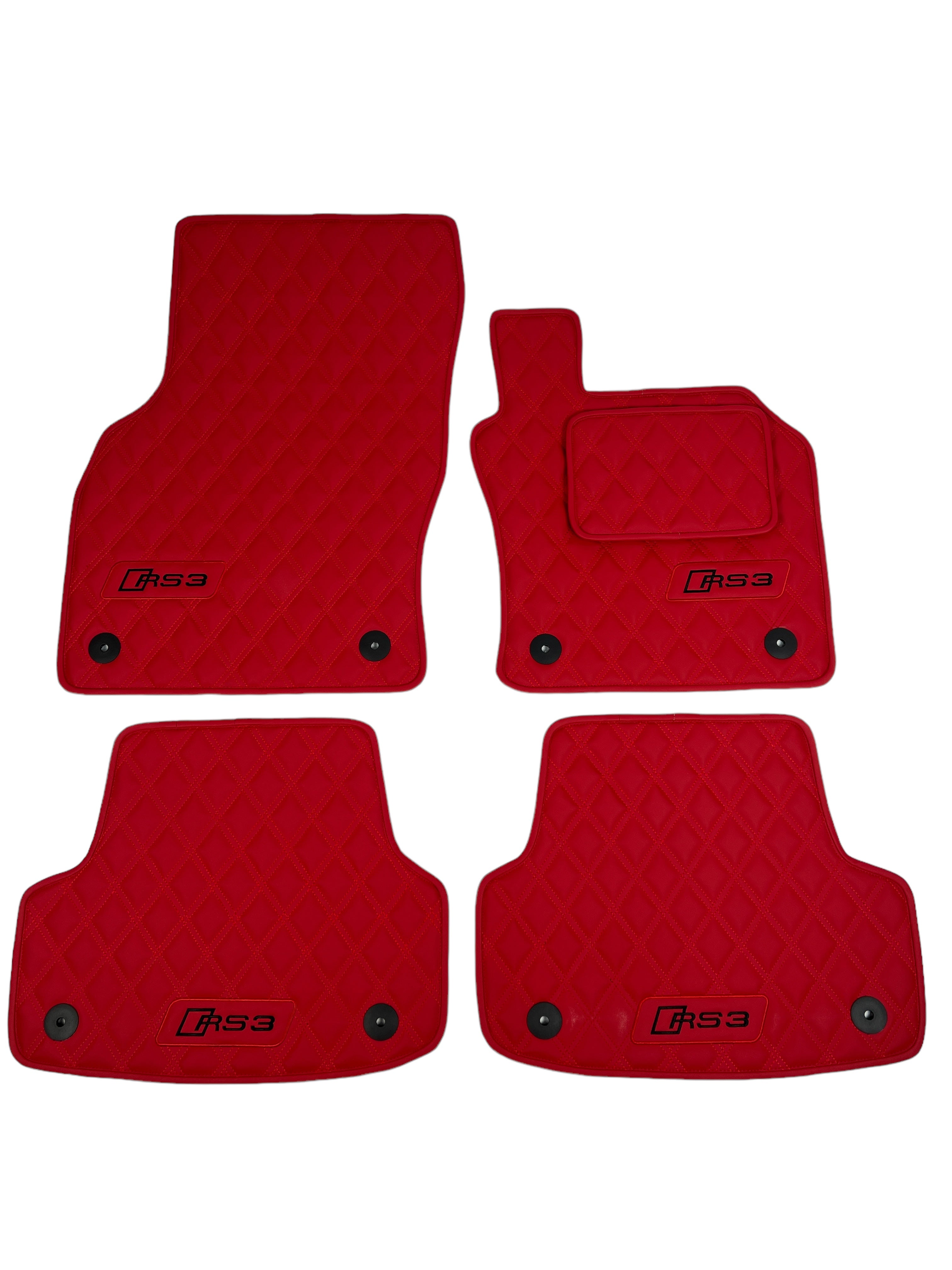 Car Floor Mats in "Double Rhombus" Design Red with Black Embroidery