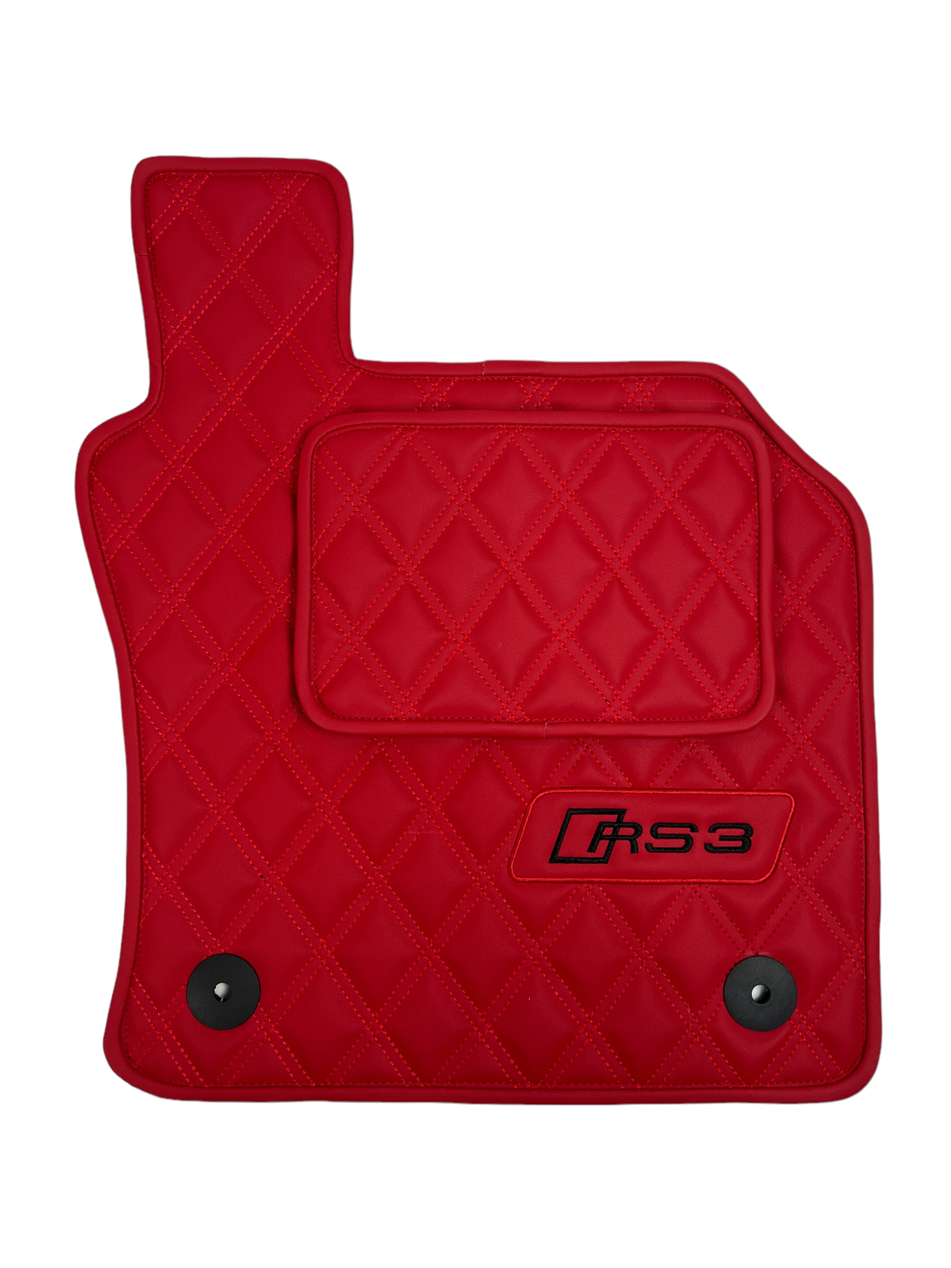 Car Floor Mats in "Double Rhombus" Design Red with Black Embroidery