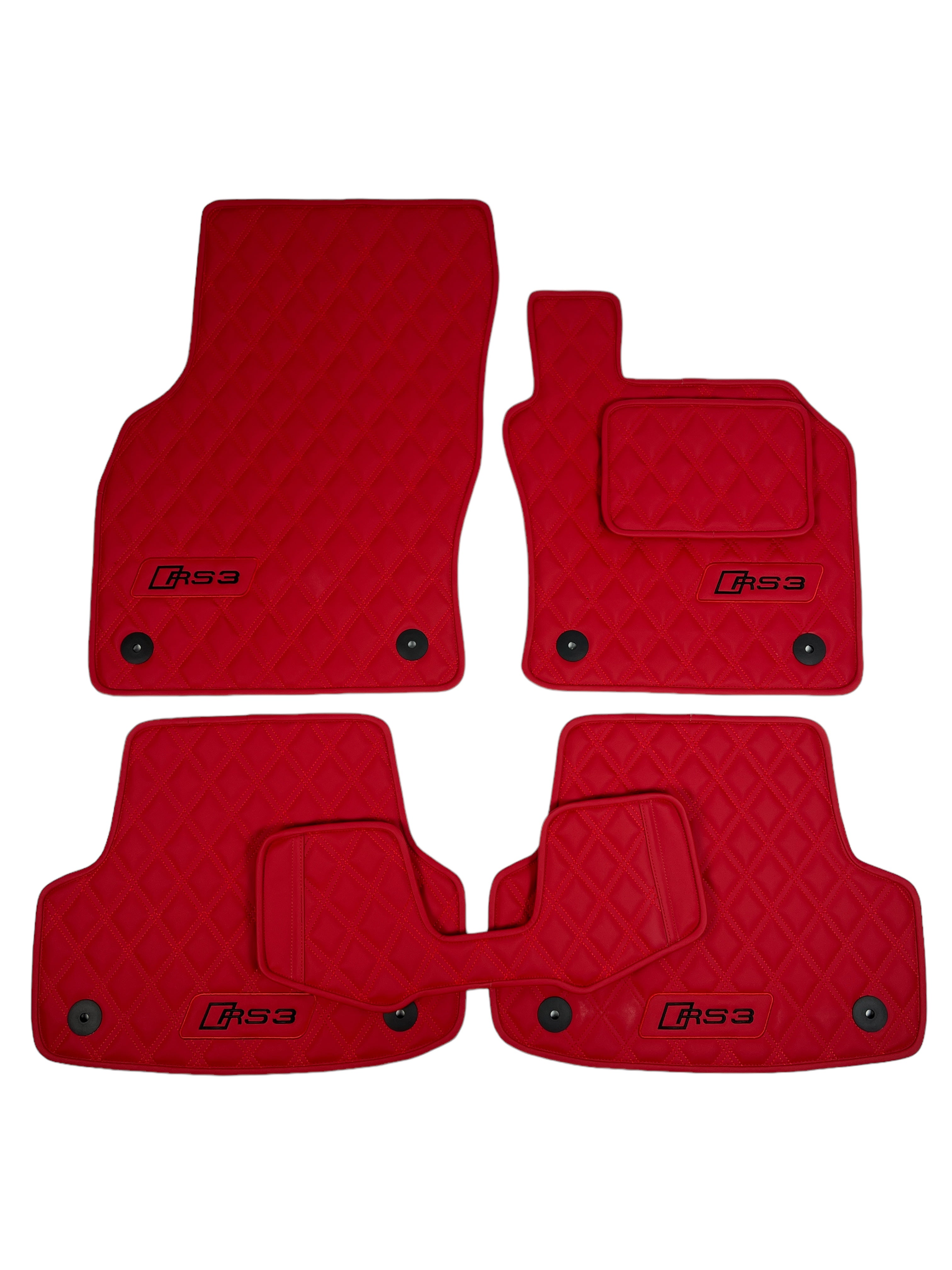 Car Floor Mats in "Double Rhombus" Design Red with Black Embroidery