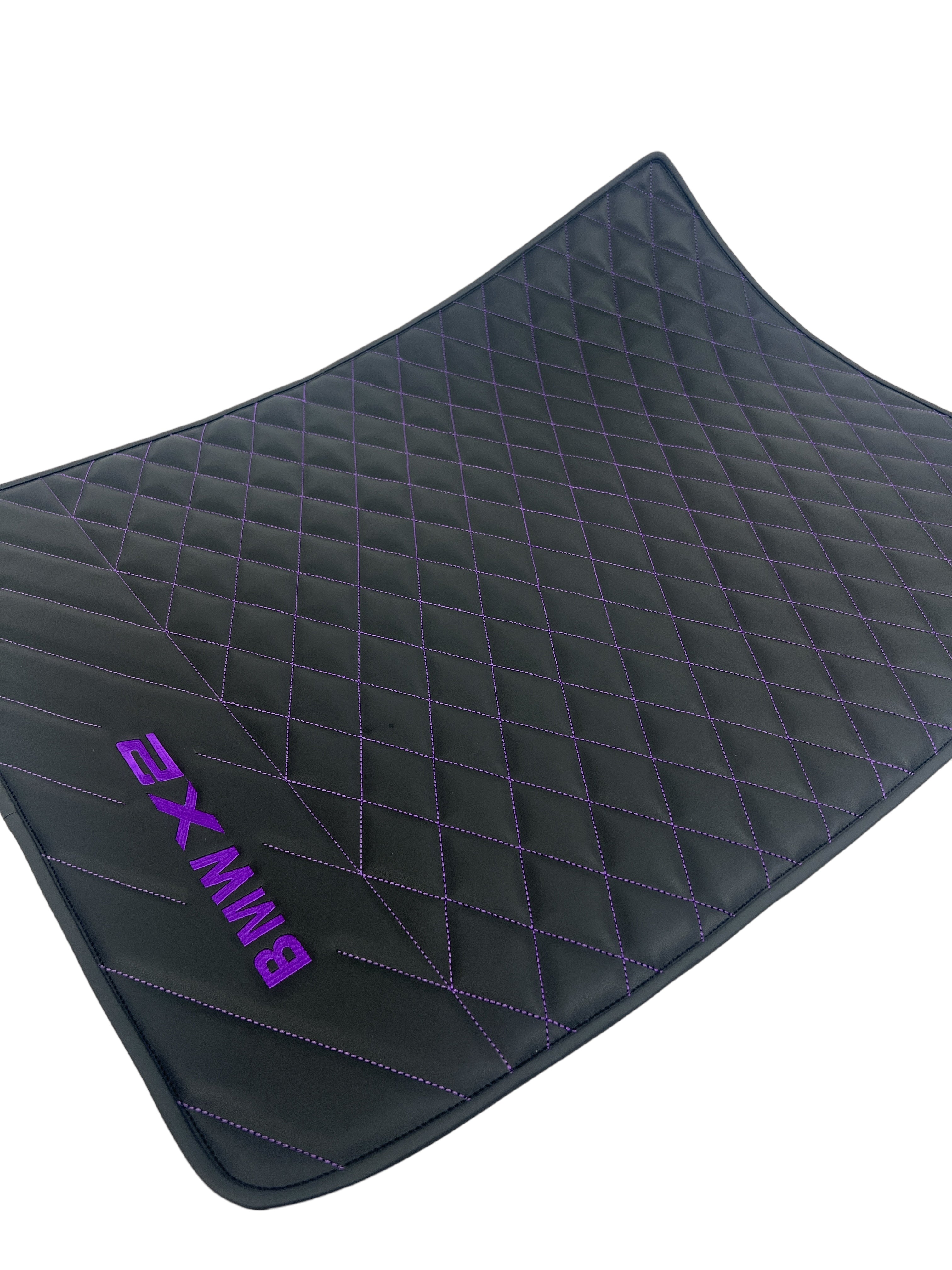 Trunk Mats in "Purple Rhombus" Design Black with Purple Stitching