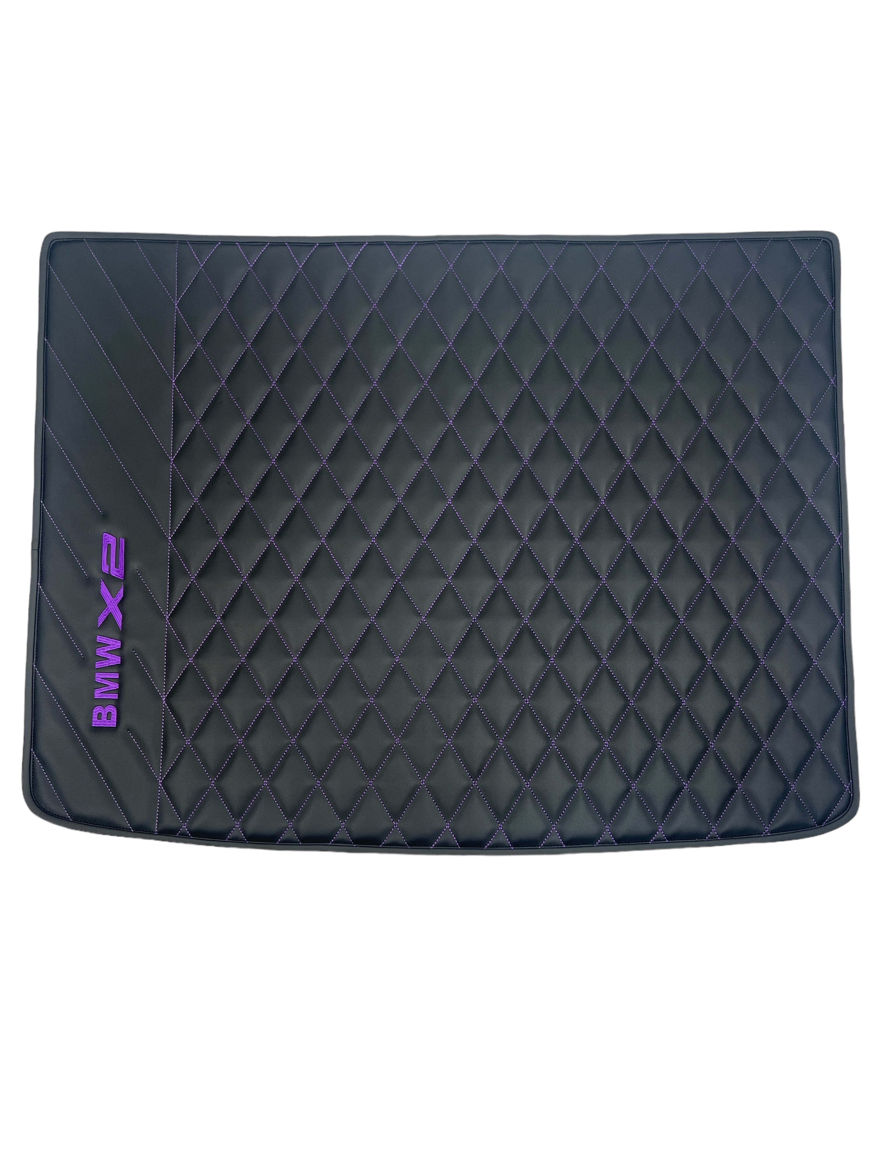 Trunk Mats in "Purple Rhombus" Design Black with Purple Stitching