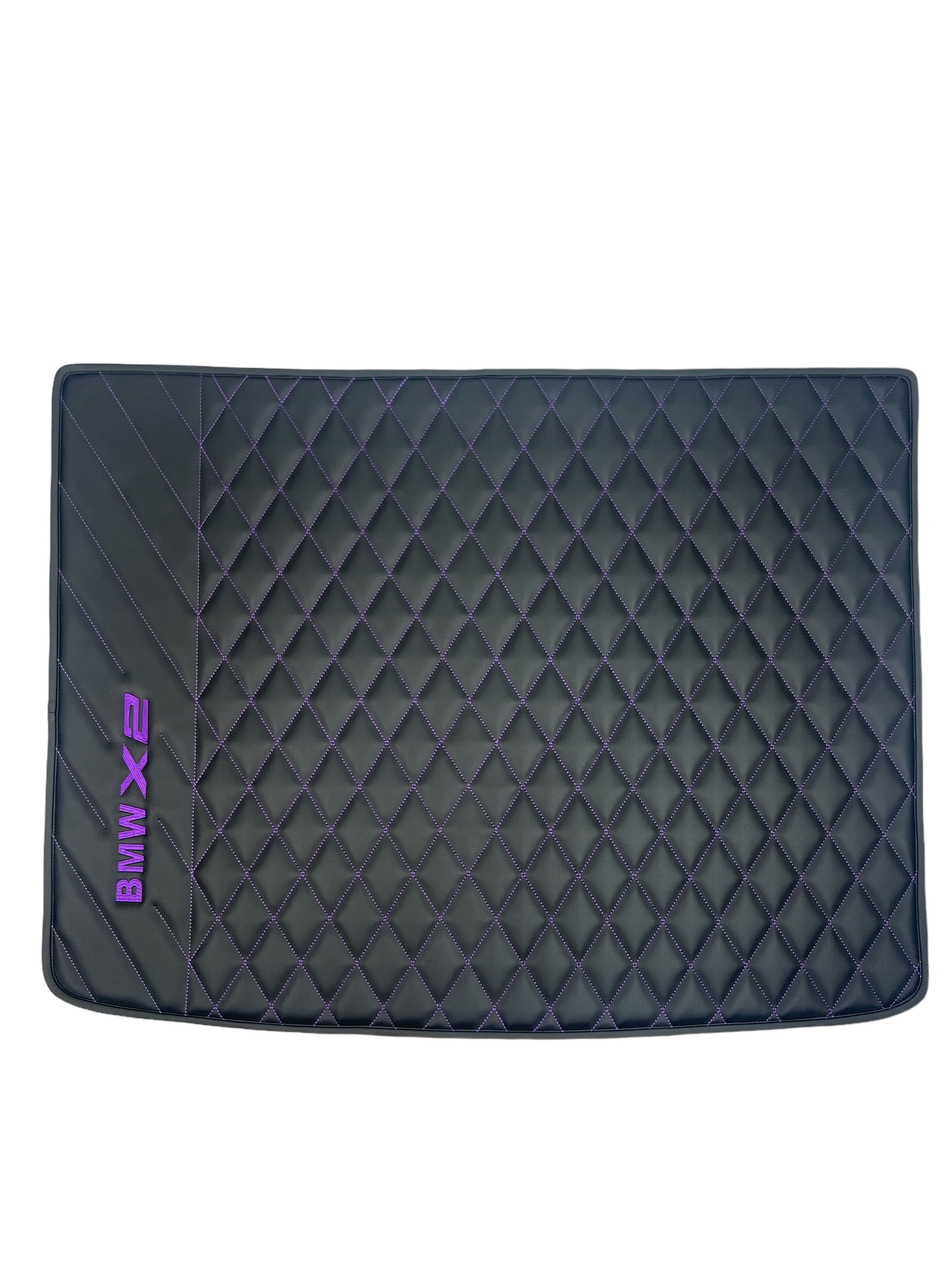 Trunk Mats in "Purple Rhombus" Design Black with Purple Stitching