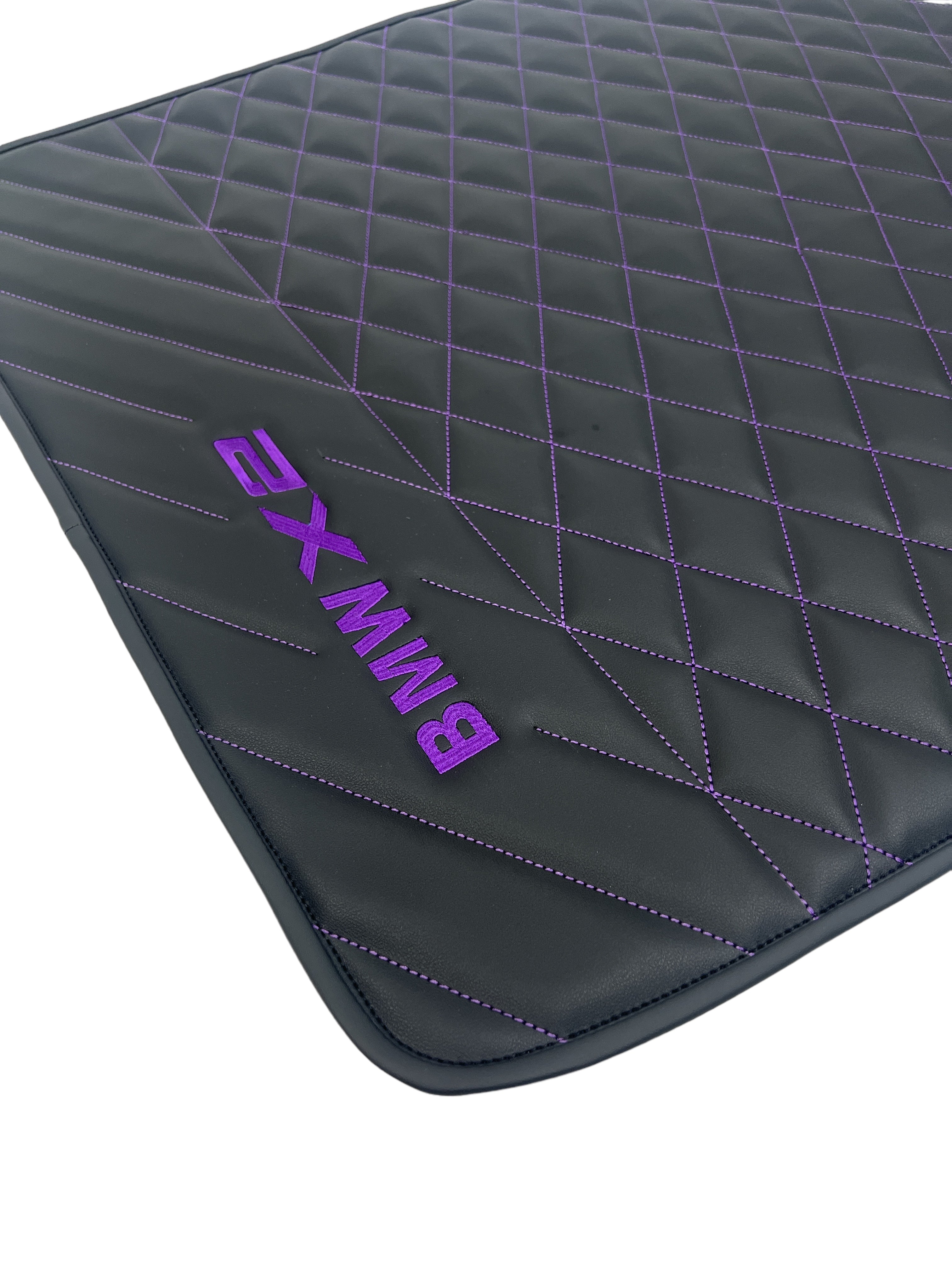 Trunk Mats in "Purple Rhombus" Design Black with Purple Stitching